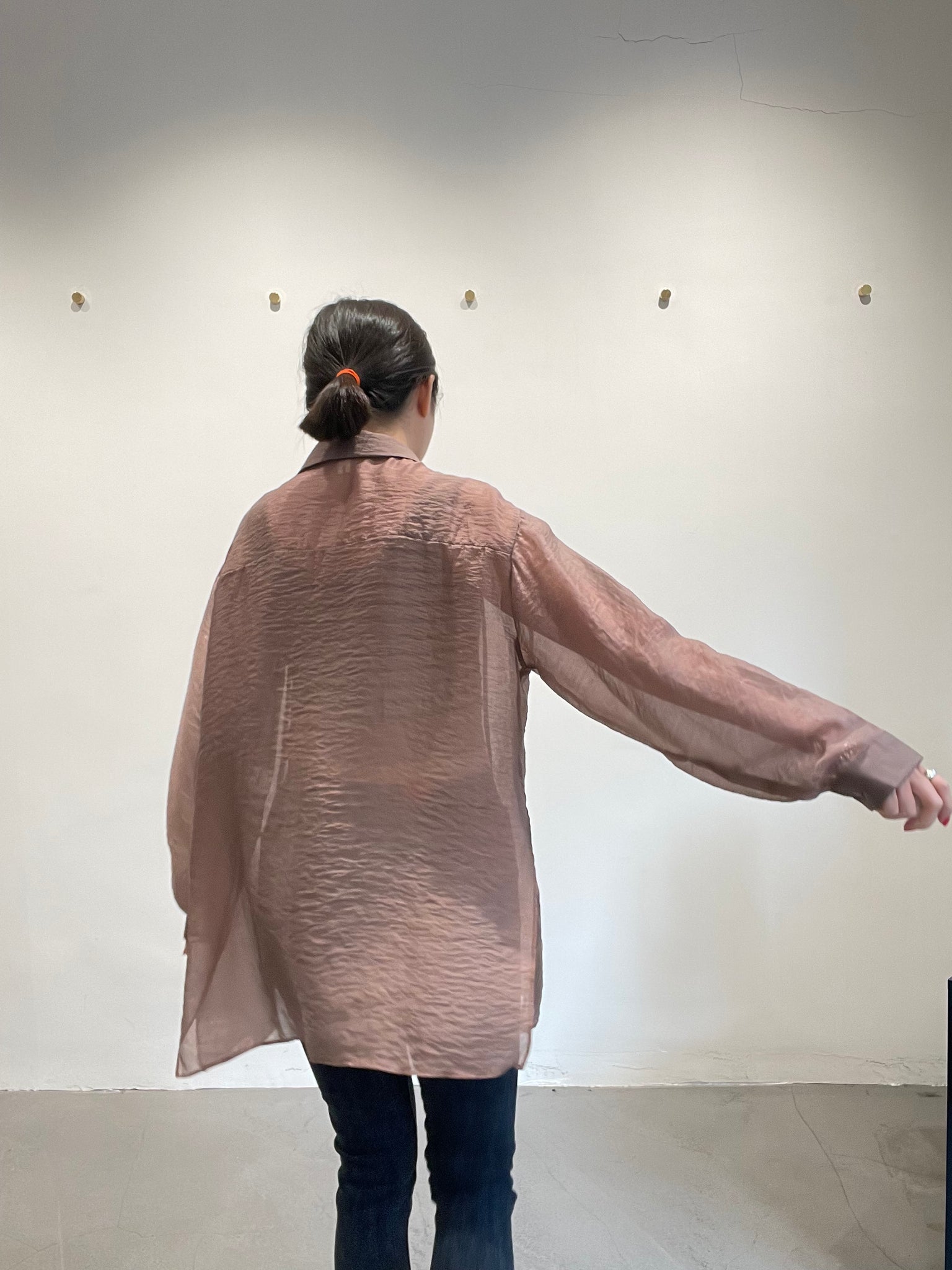 Seam Side Slit See Through Shirt Brown