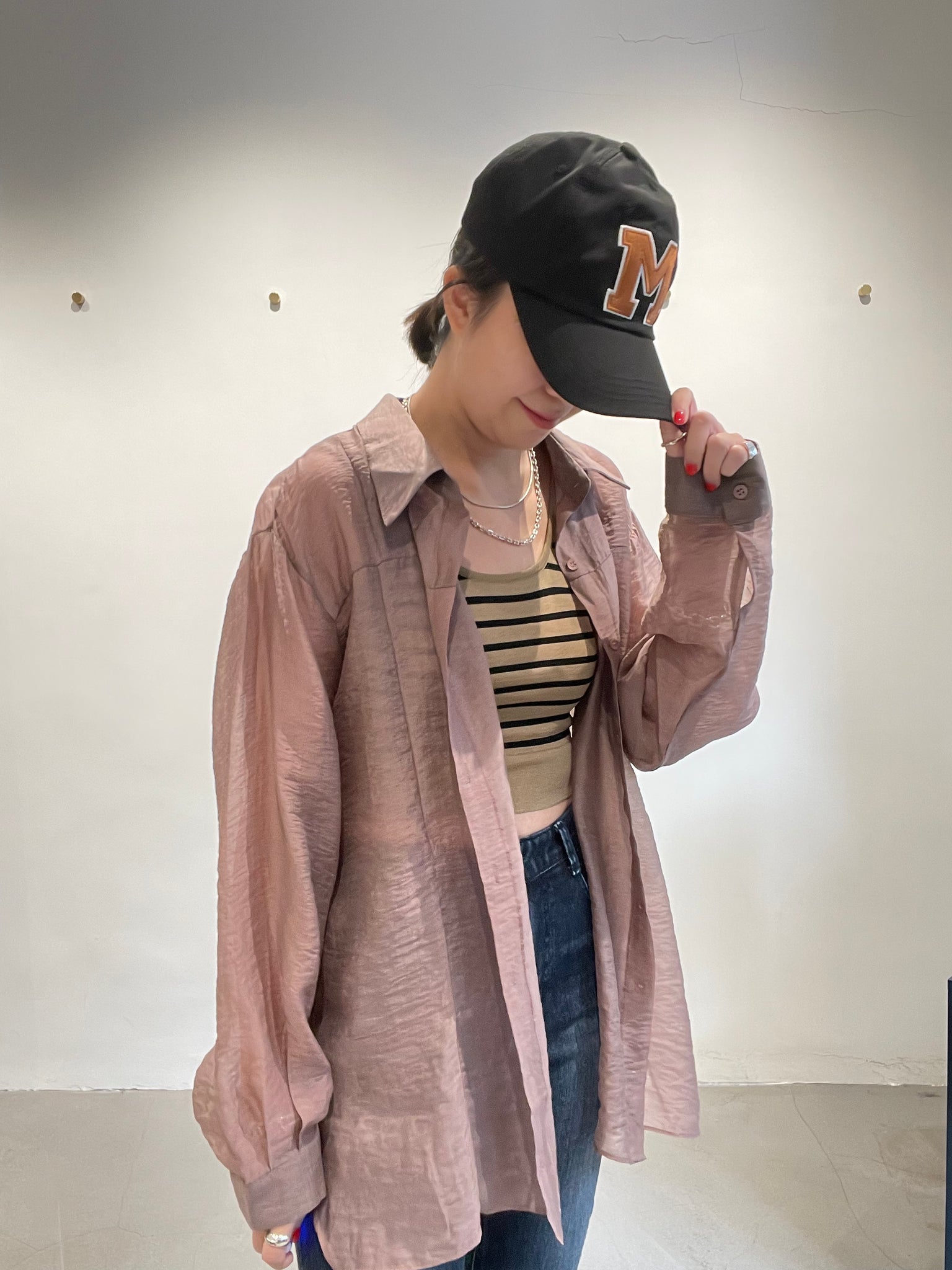 Seam Side Slit See Through Shirt Brown