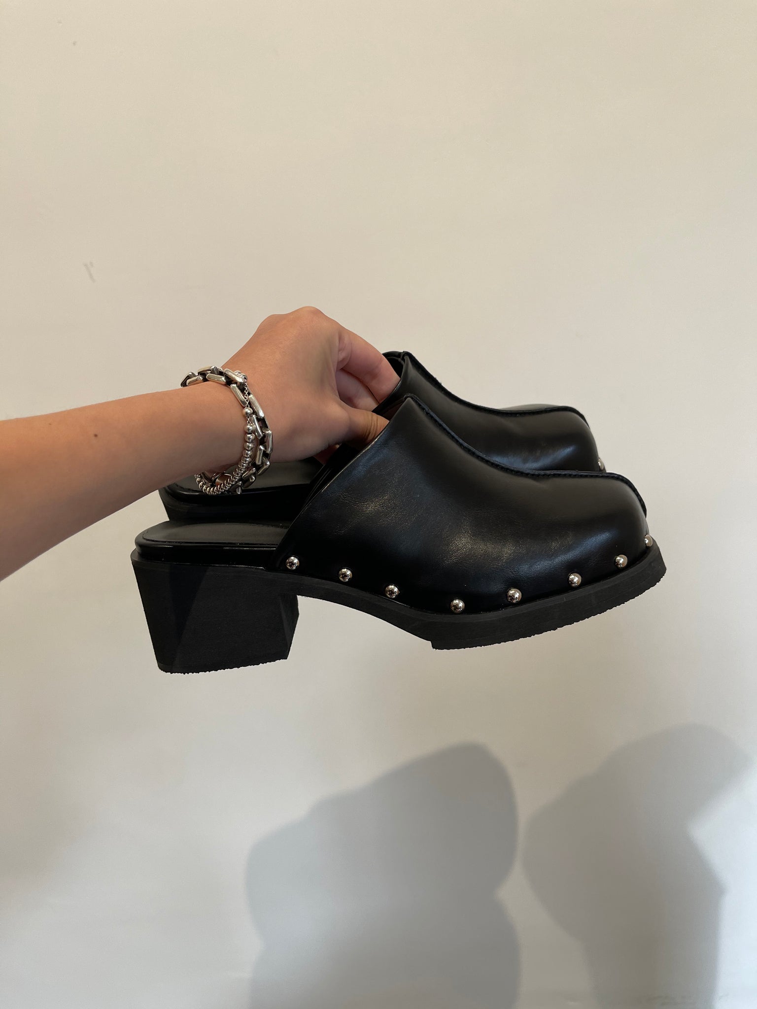 Stud Platform Mules Black
