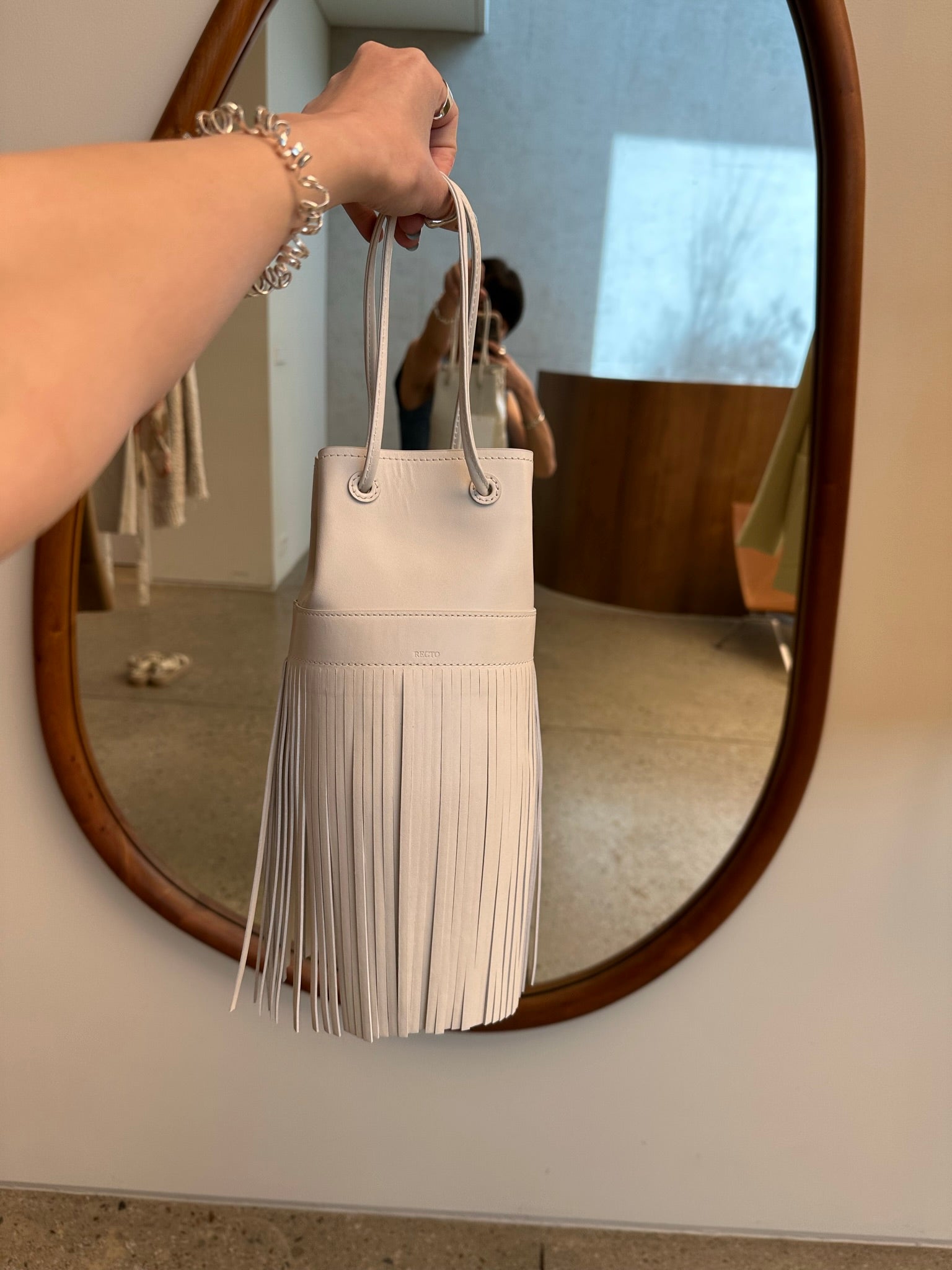 BOHEMIAN FRINGED MINI BUCKET BAG (IVORY)