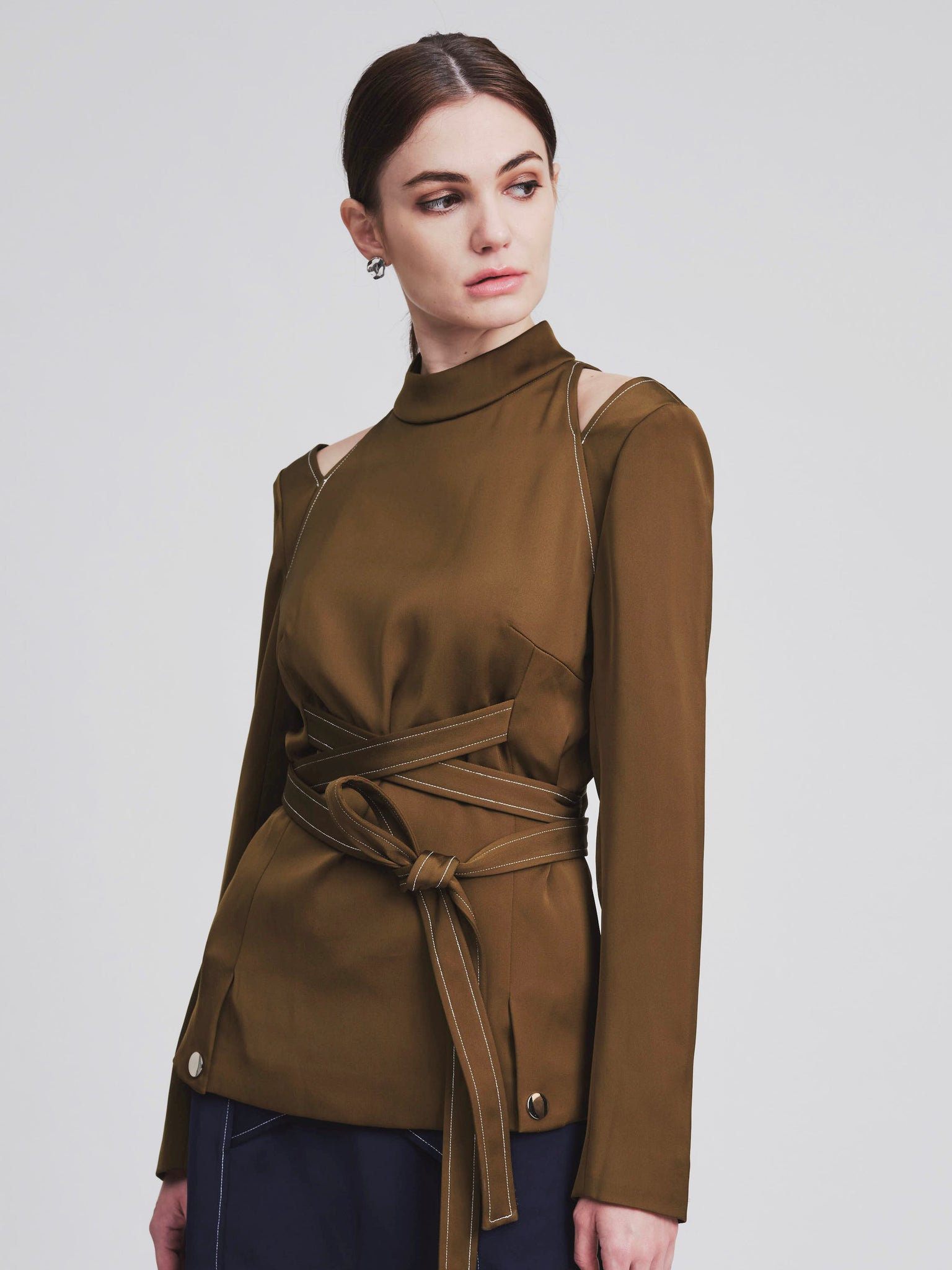 Off Shoulder Belted Blouse Olive - whoami