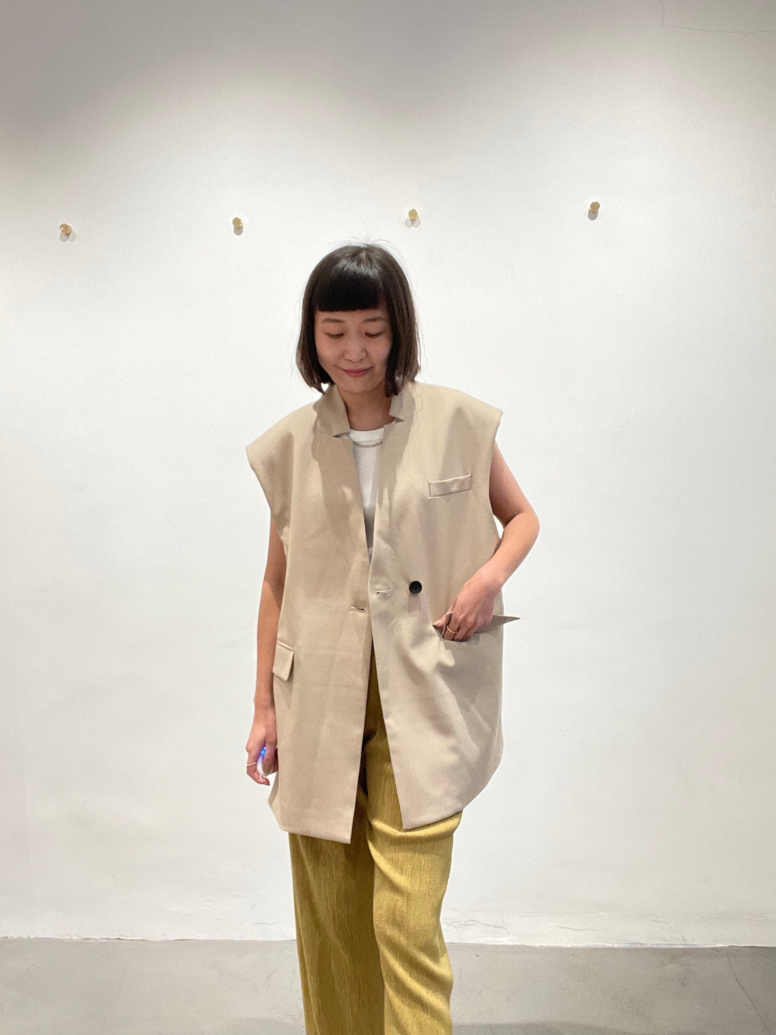 Cool Collarless Vest Jacket Light Beige