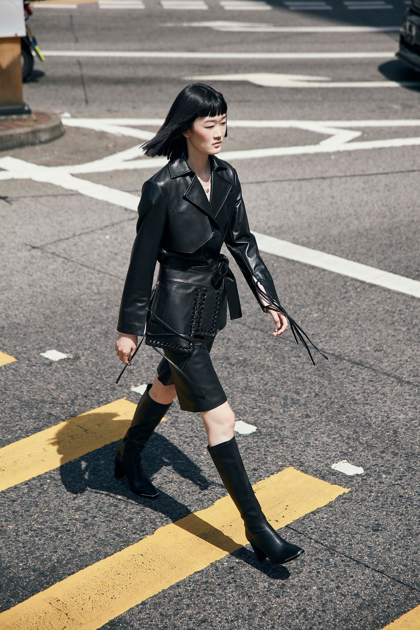 Frills Leather Blazer Black