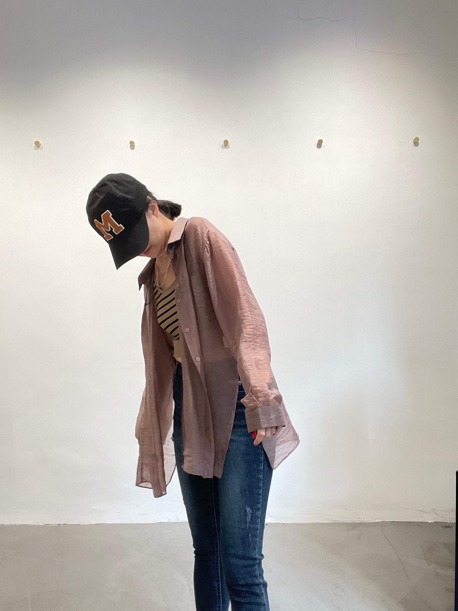 Seam Side Slit See Through Shirt Brown