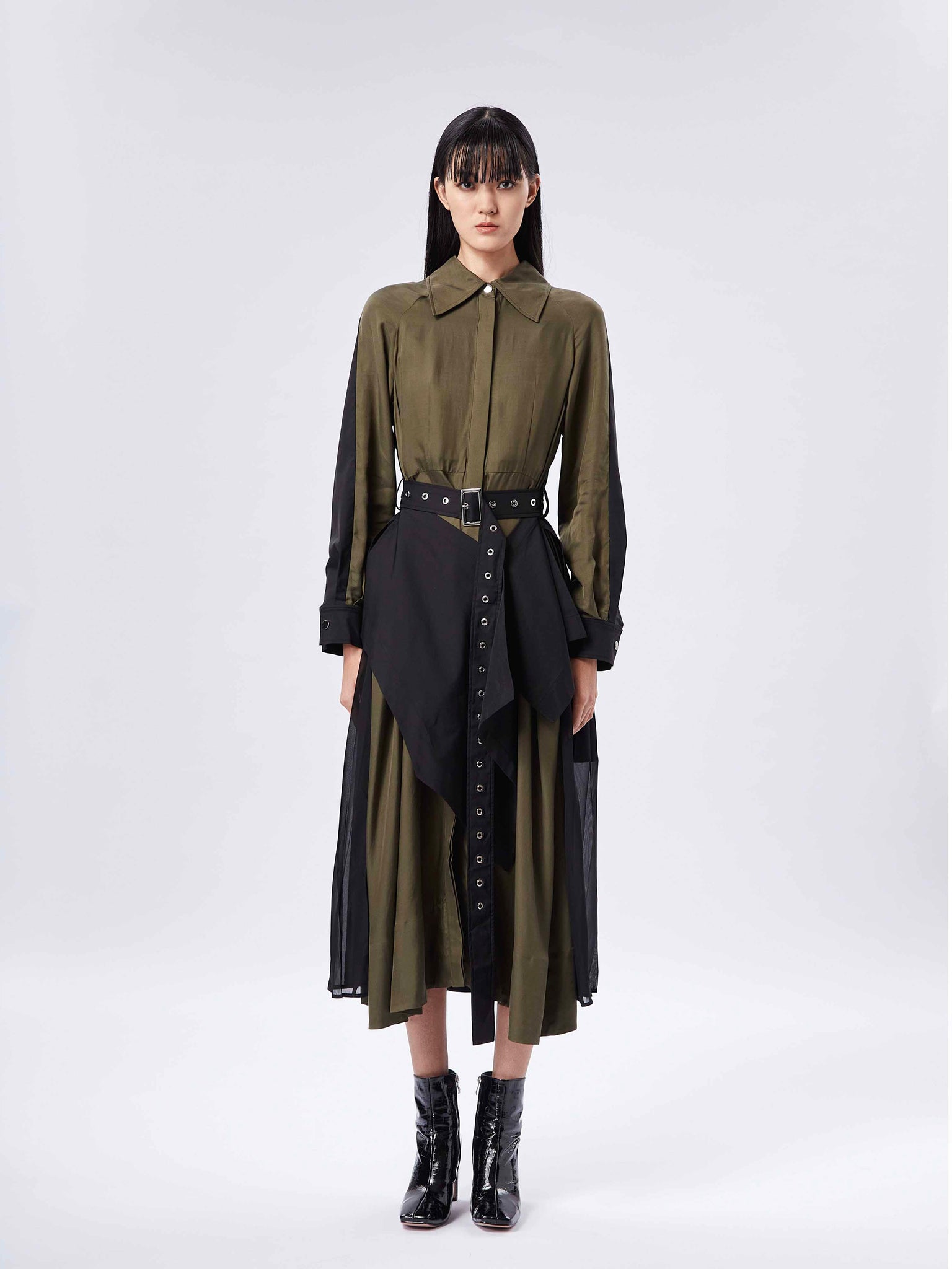 2-Tone Trench & Dress Military Green & Black