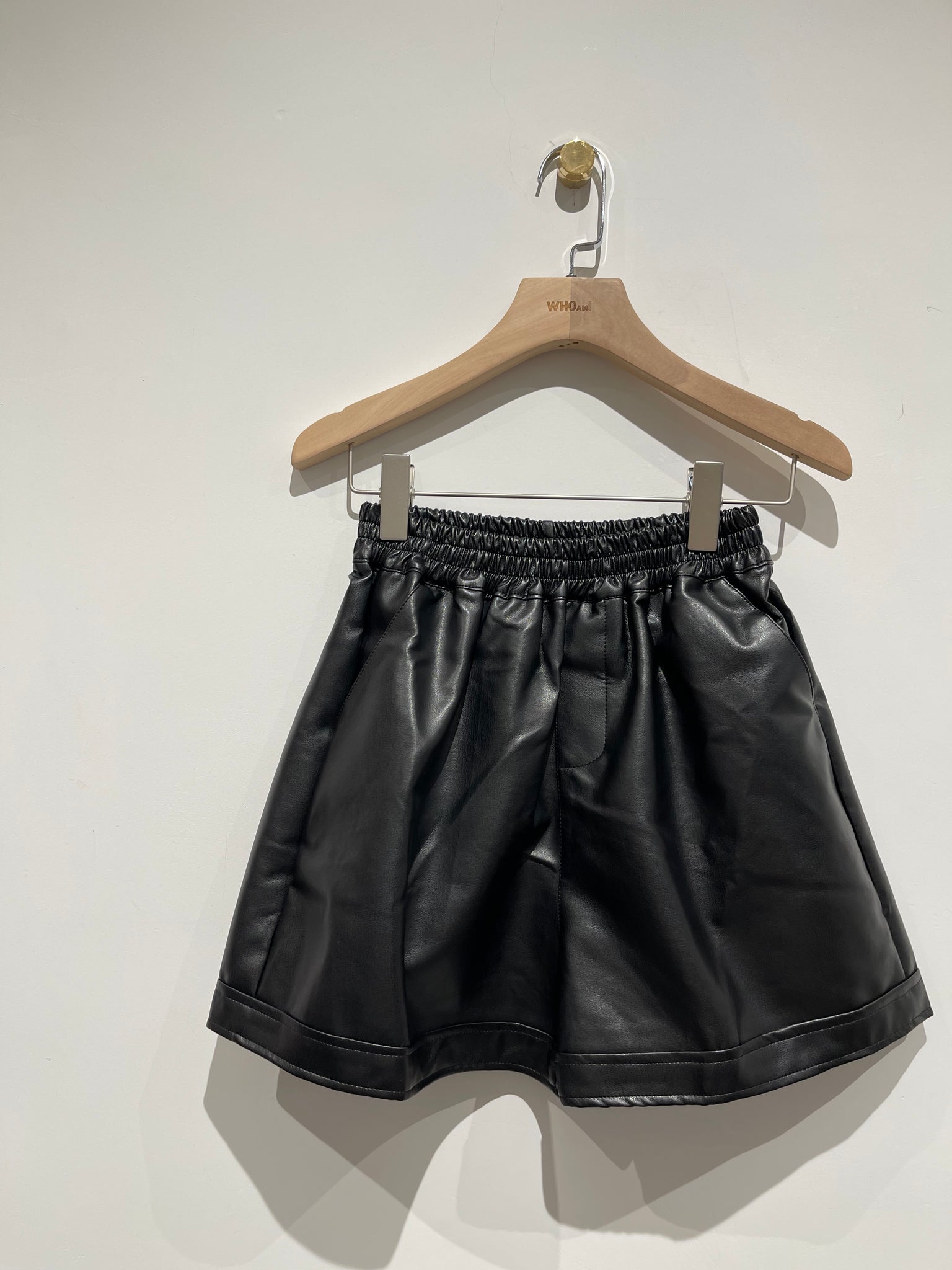 Nice Hem Faux Leather Shorts Black