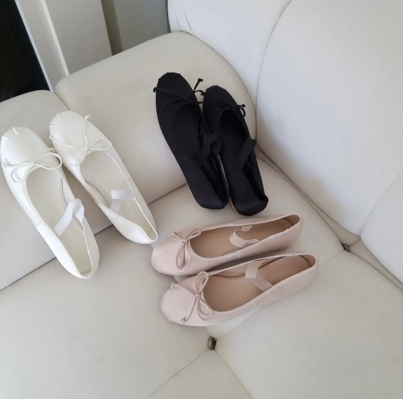 Elastic Strap Satin Ballerina Beige