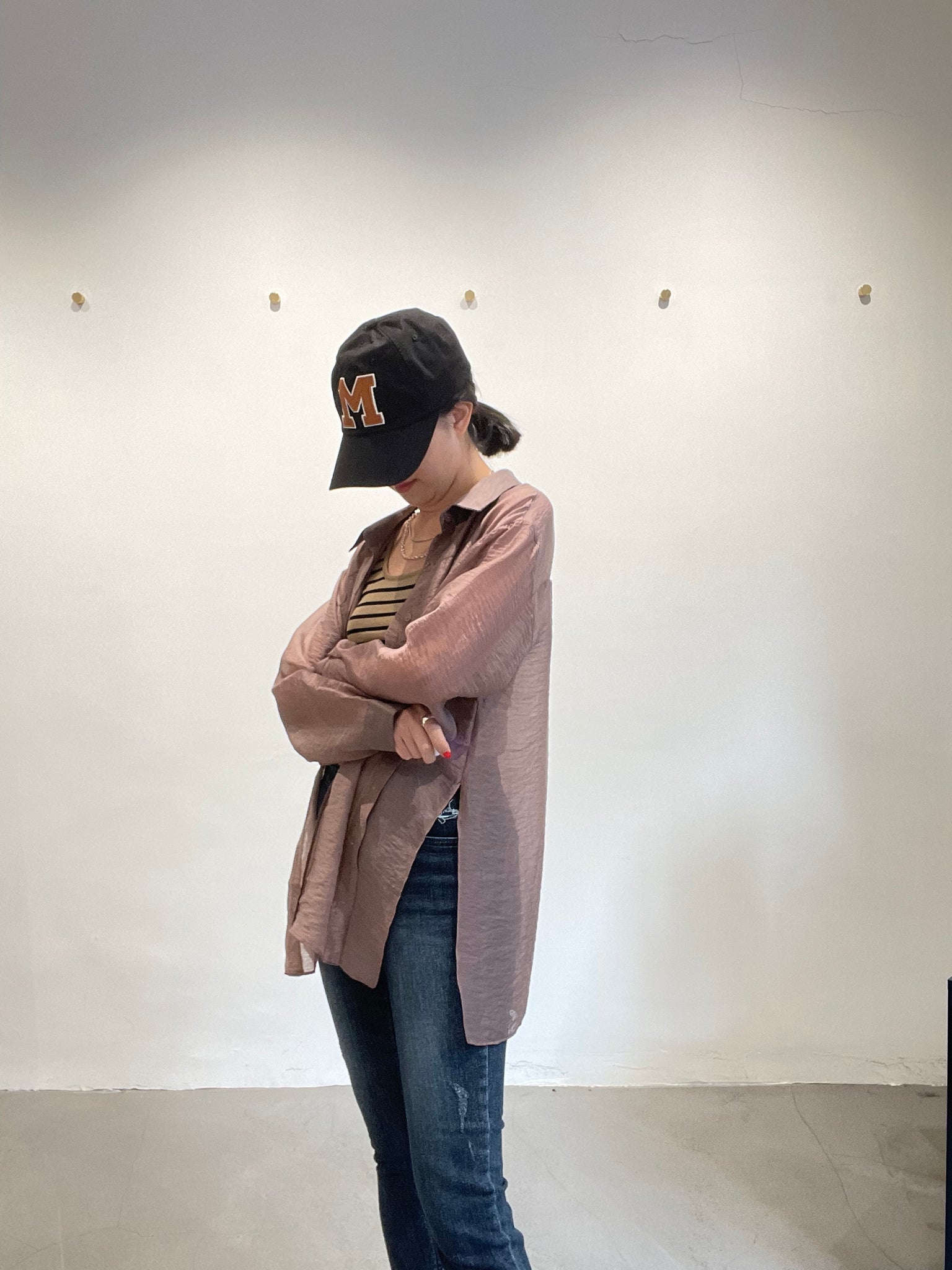 Seam Side Slit See Through Shirt Brown