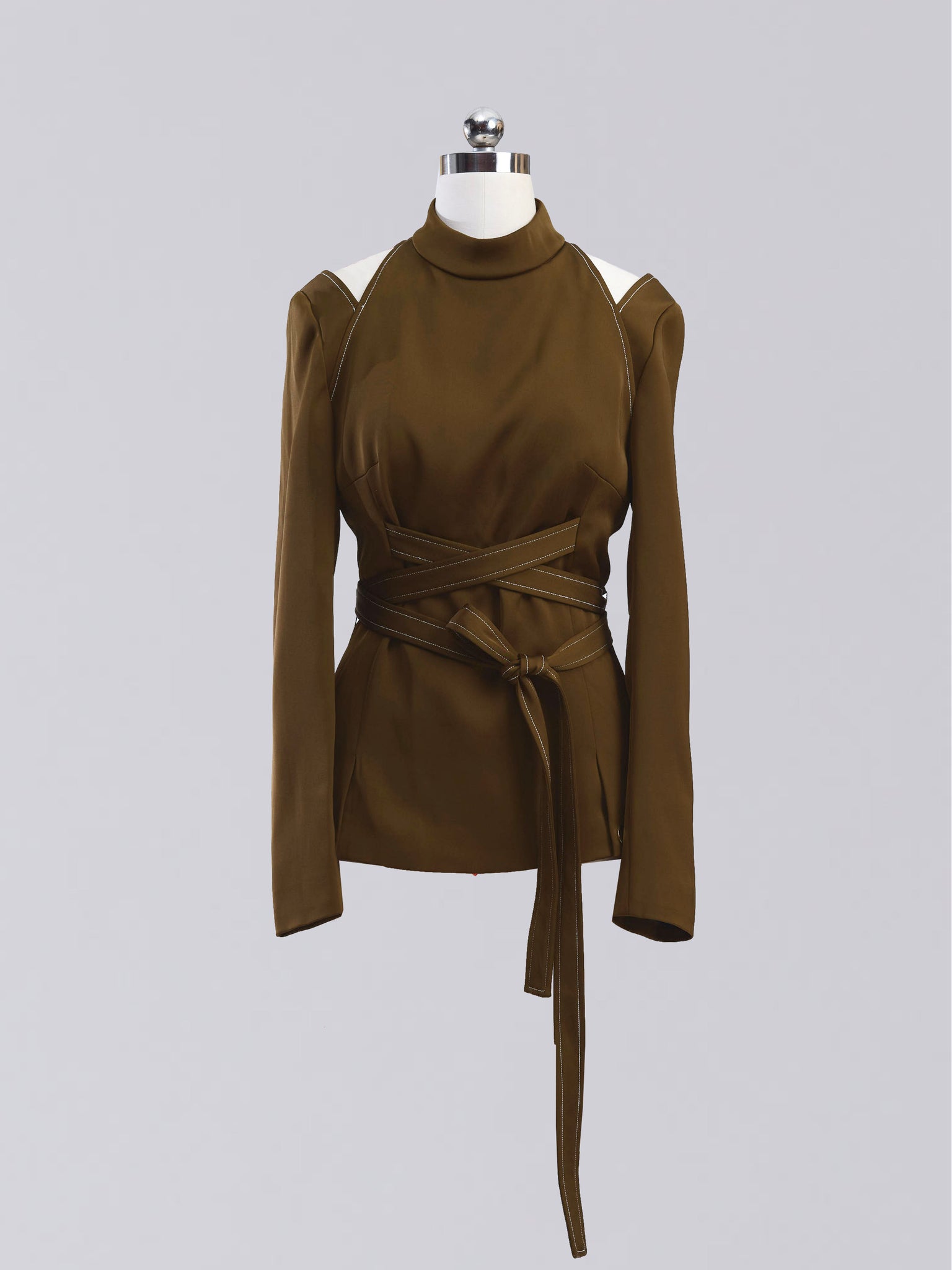 Off Shoulder Belted Blouse Olive - whoami