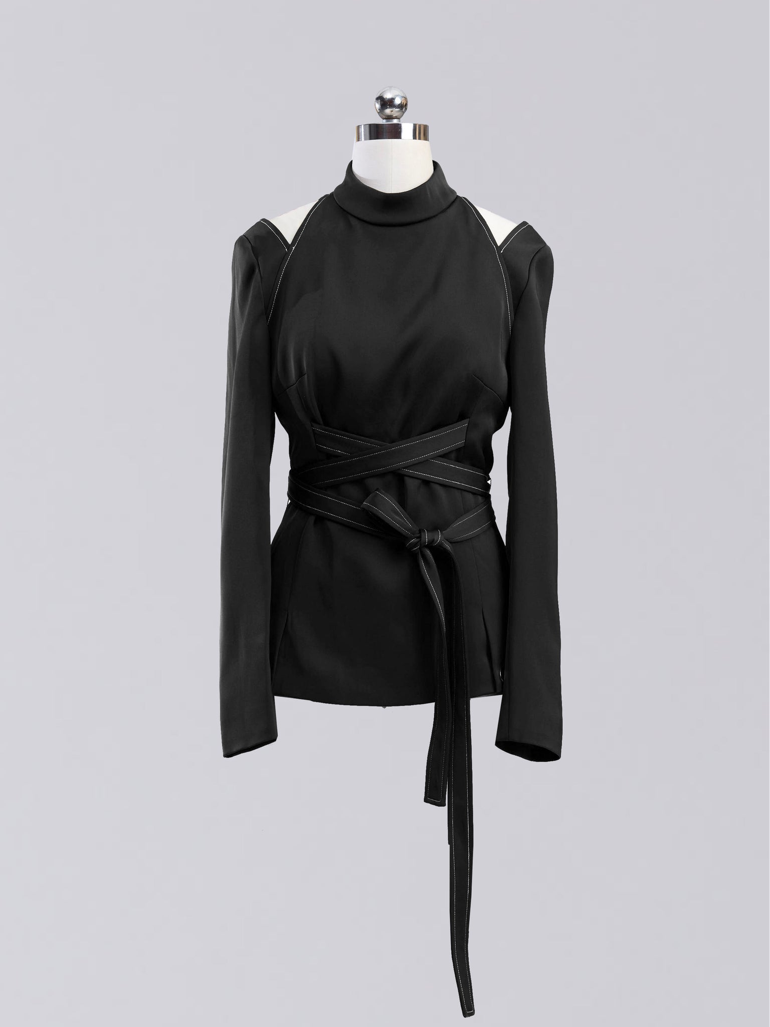 Off Shoulder Belted Blouse Black - whoami