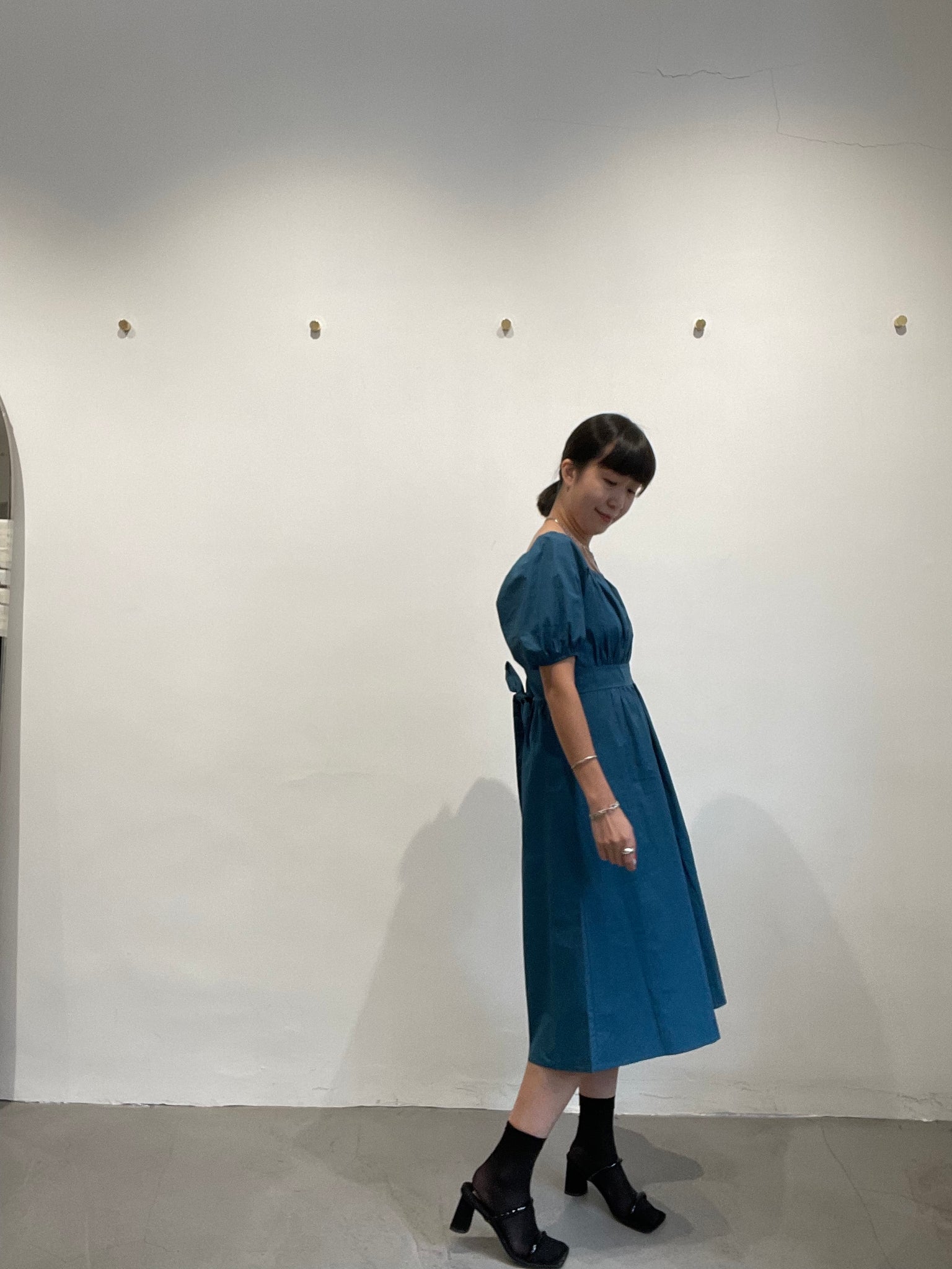 Back Cut Tie Dress Peacock Blue