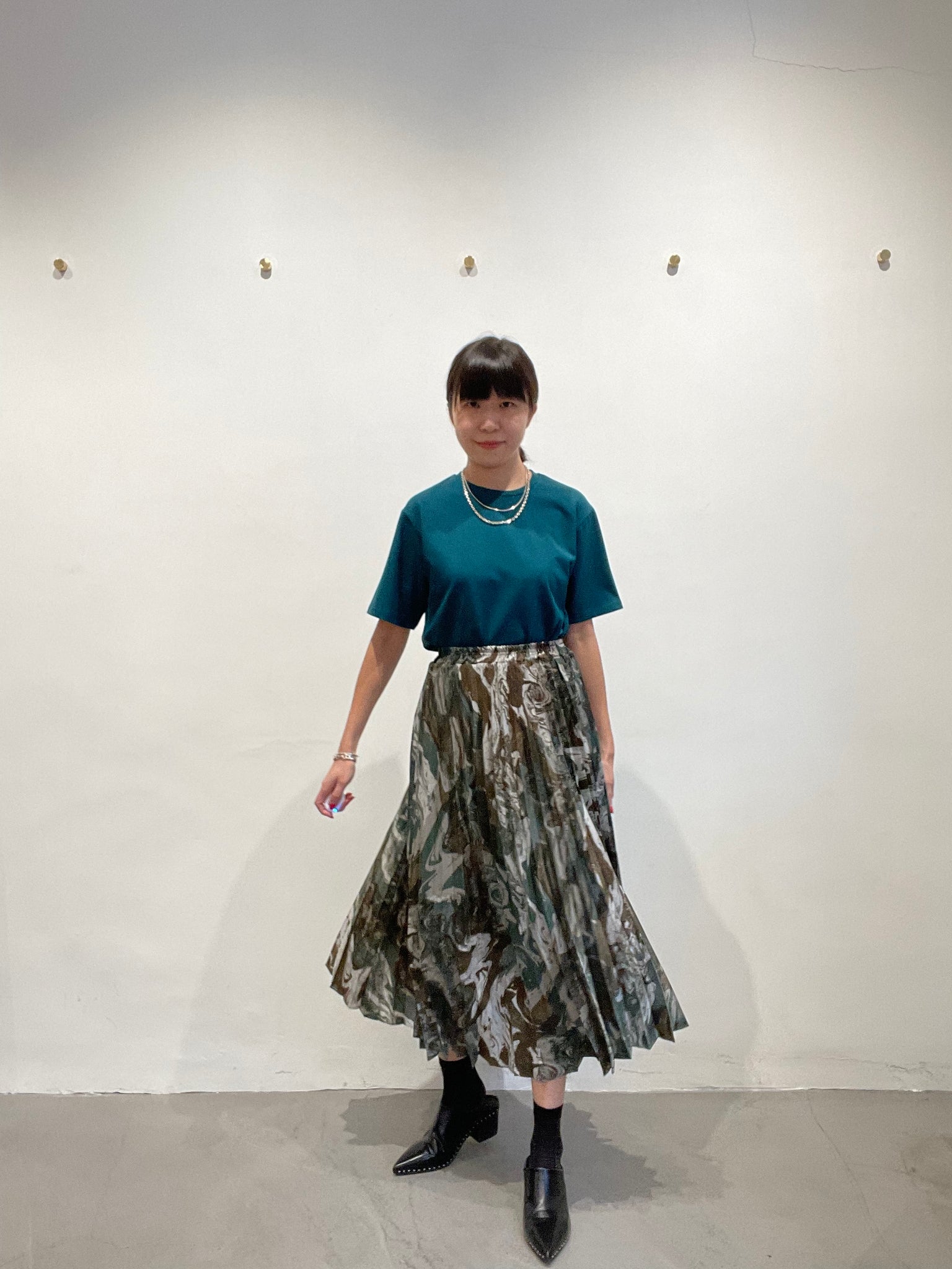 Fall Marble Print Pleated Skirt Mint