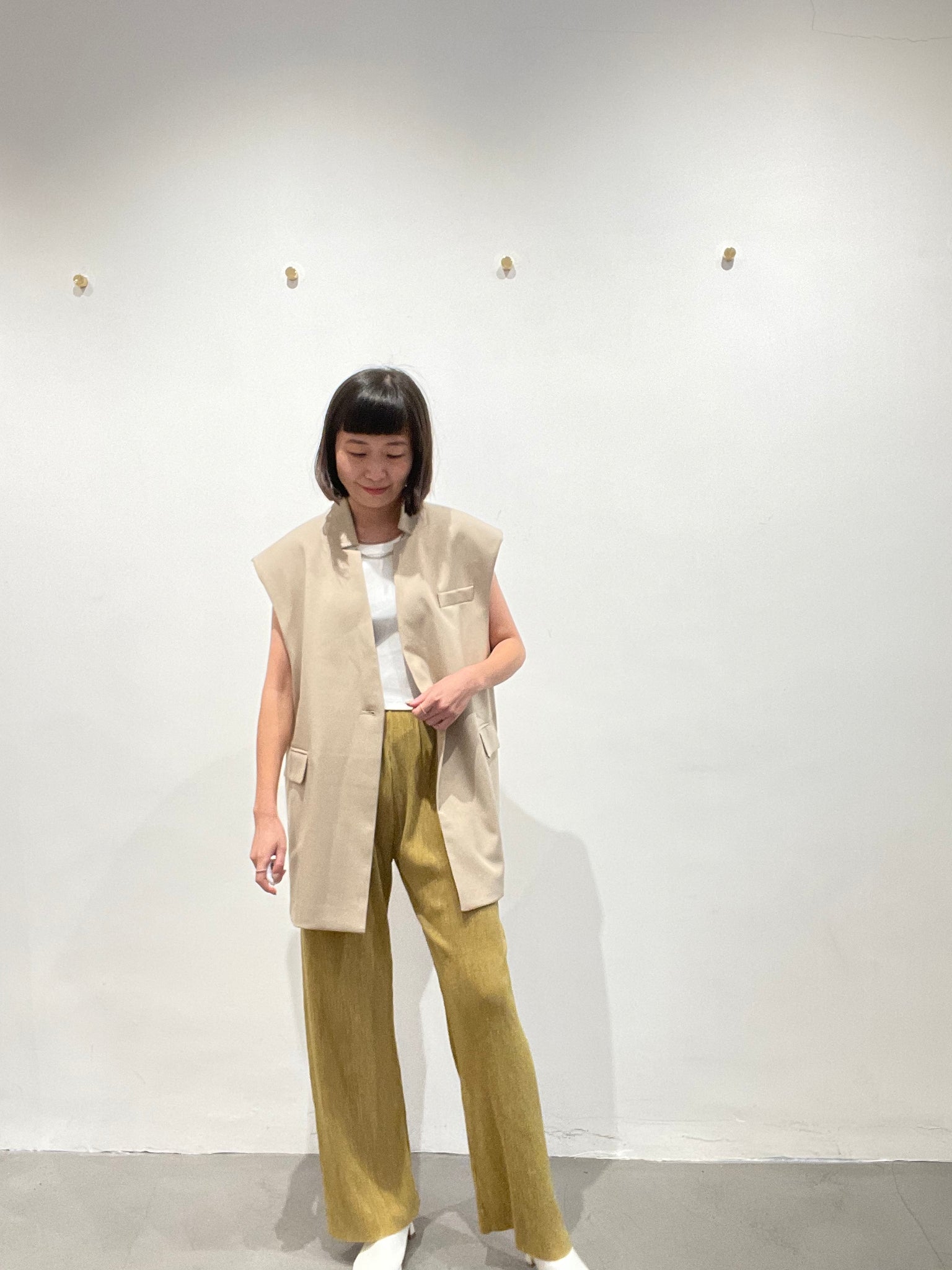 Cool Collarless Vest Jacket Light Beige