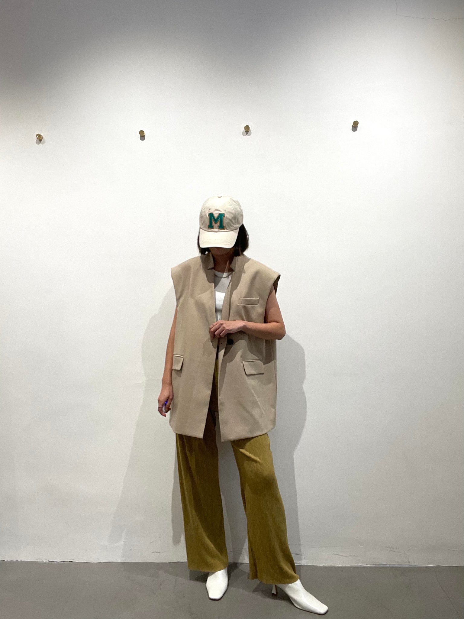 Cool Collarless Vest Jacket Light Beige