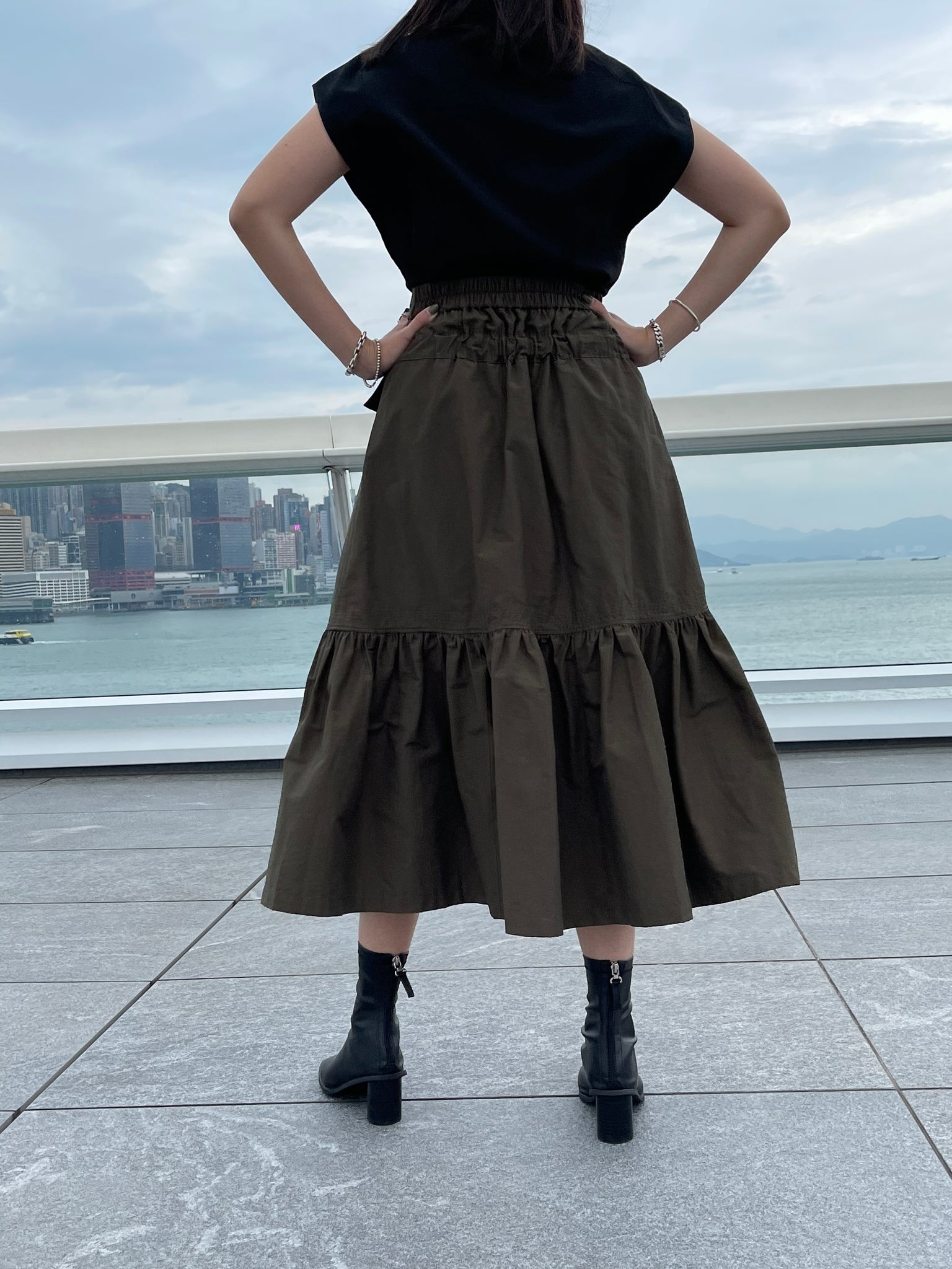 Restructured Waistline Skirt Military Green