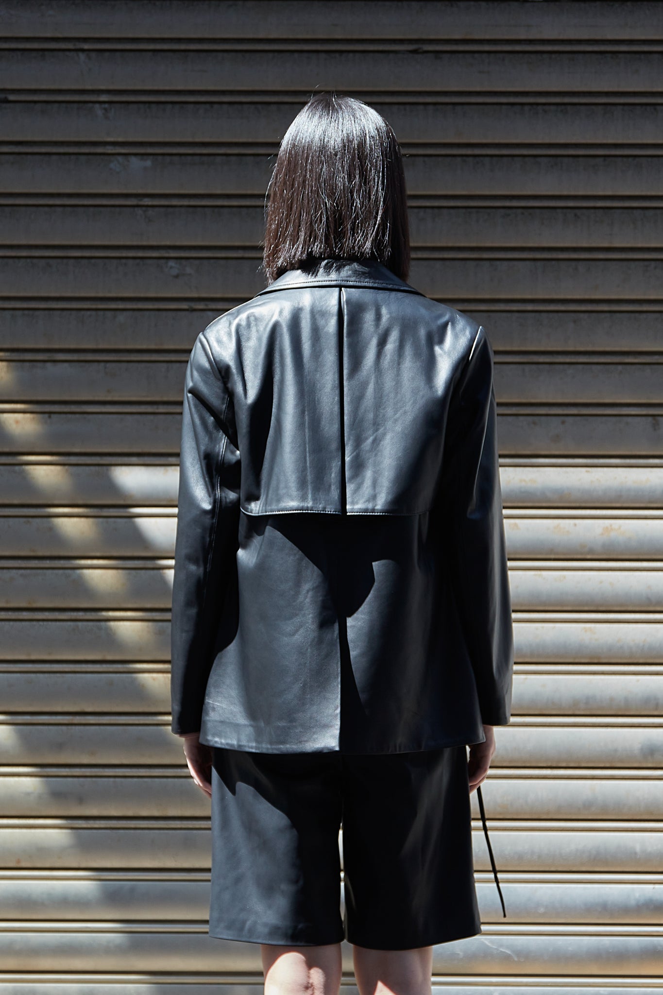 Frills Leather Blazer Black