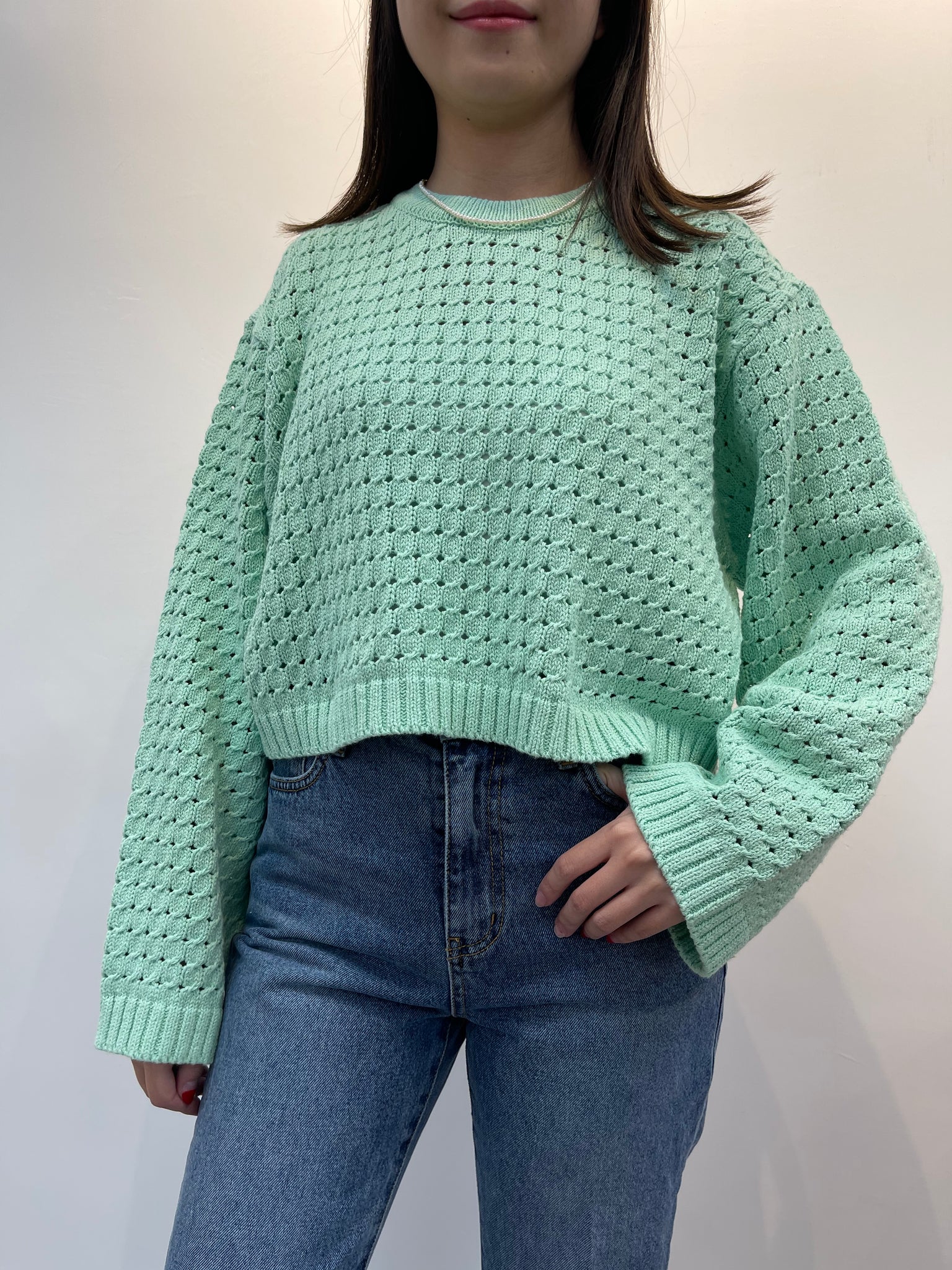 Die Cut Candy Knit Top Mint