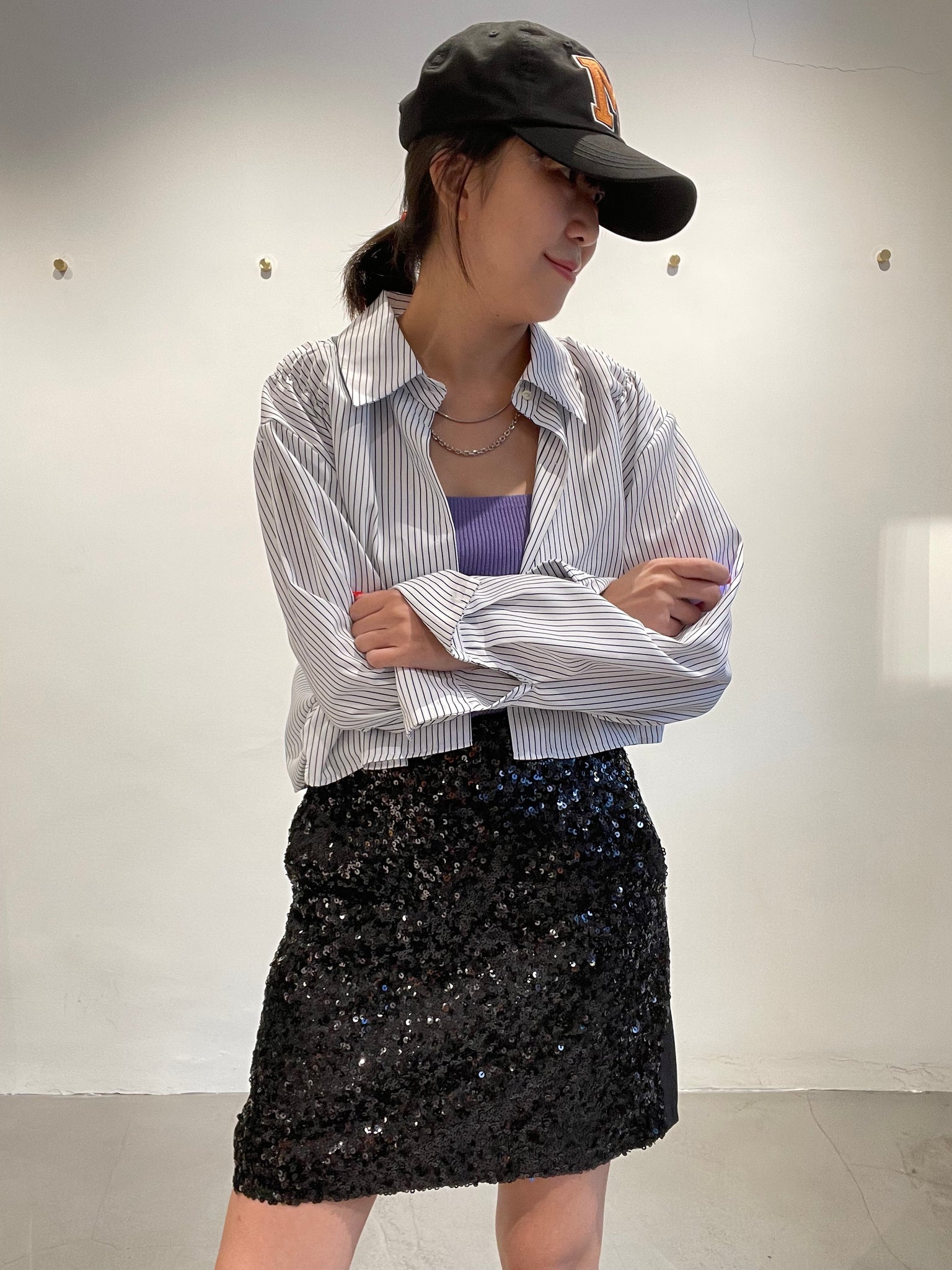 Premium Cropped Strip Shirt White