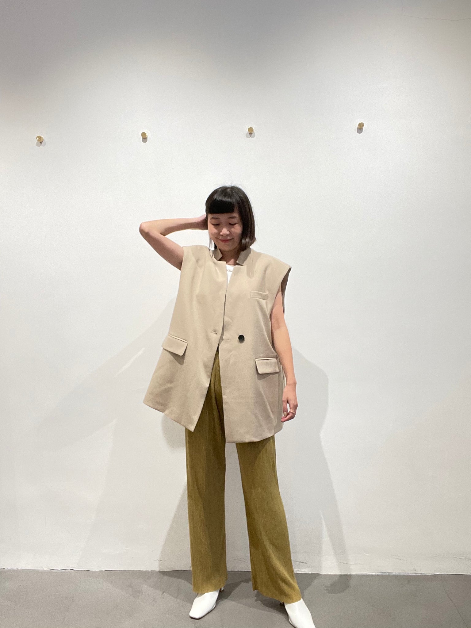 Cool Collarless Vest Jacket Light Beige