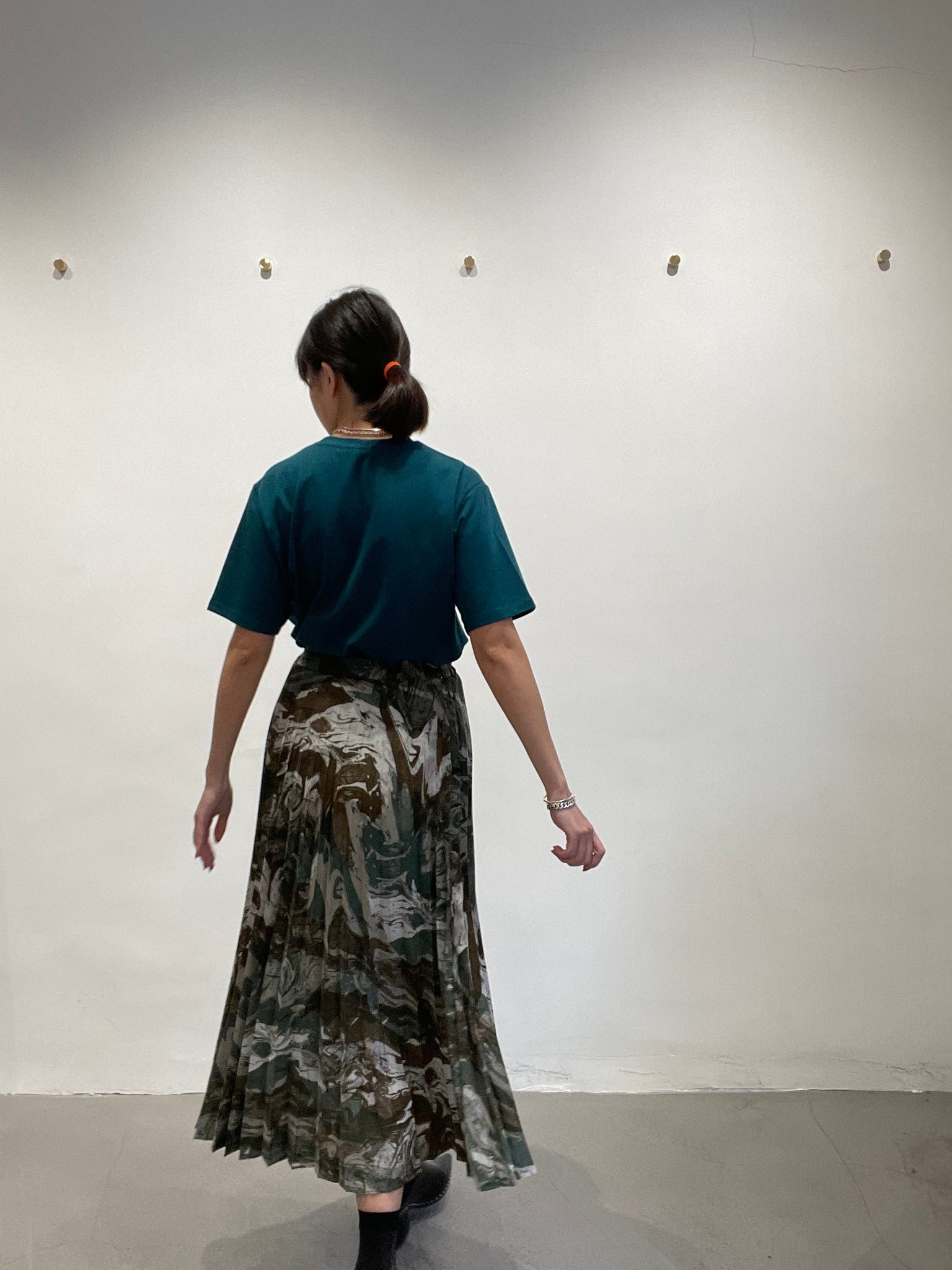 Fall Marble Print Pleated Skirt Mint