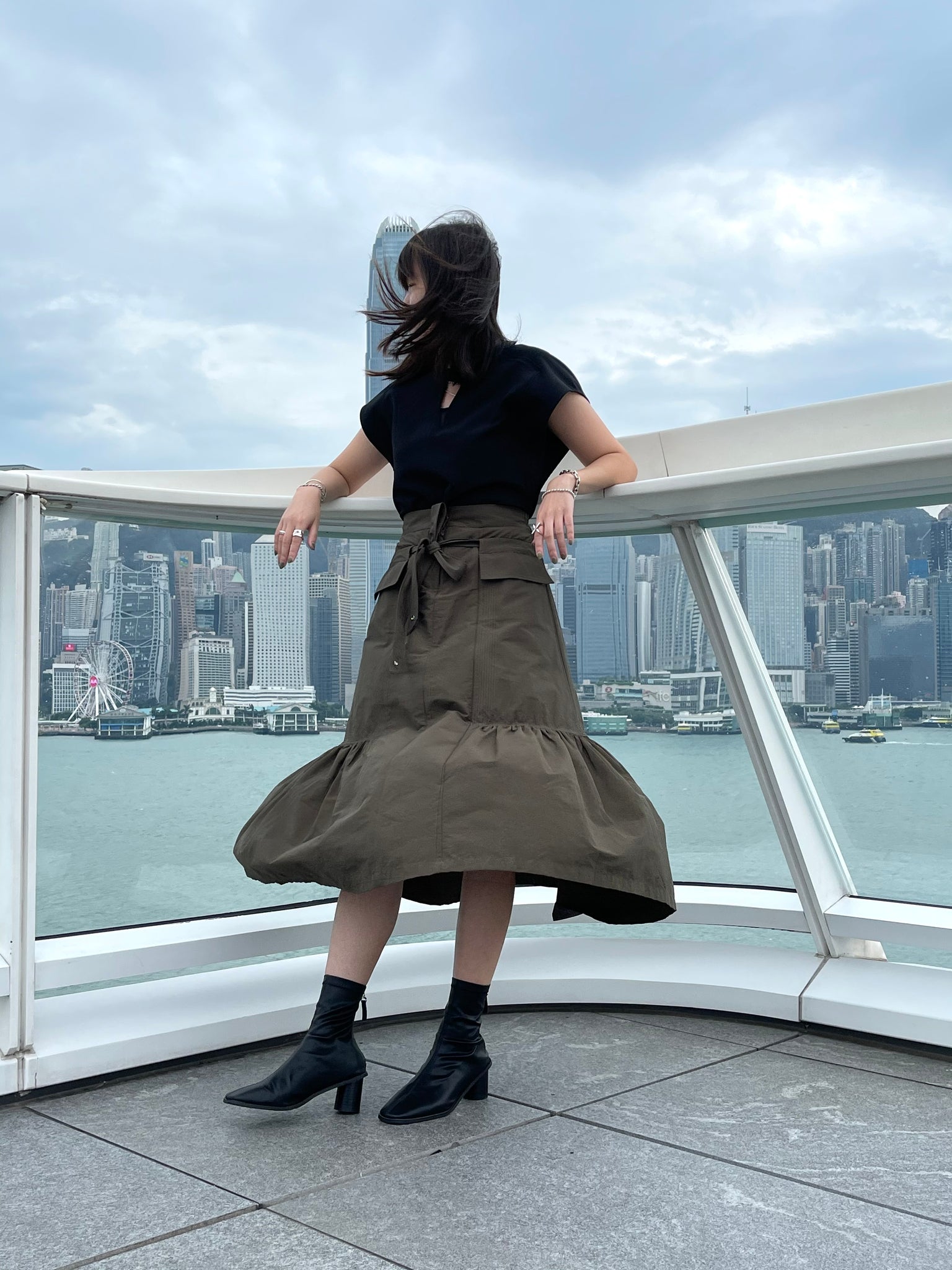 Restructured Waistline Skirt Military Green