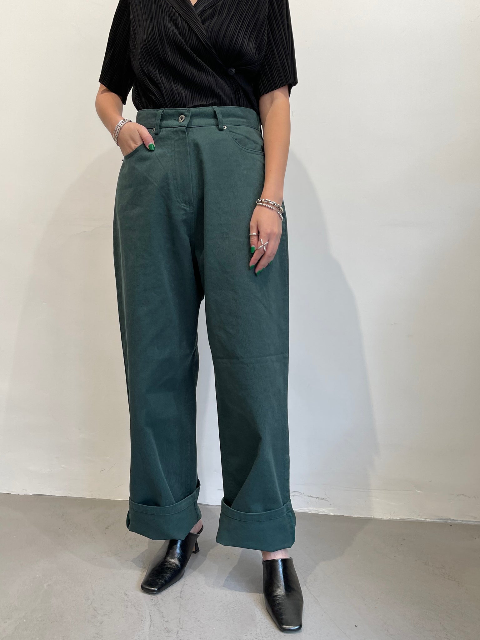 Wide Leg Colour Denim Dark Green