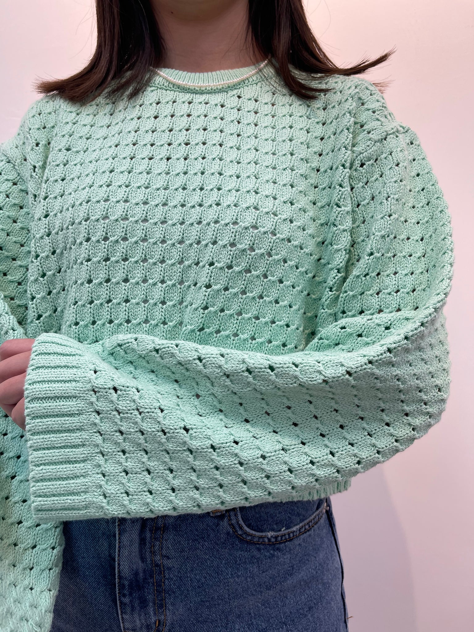 Die Cut Candy Knit Top Mint