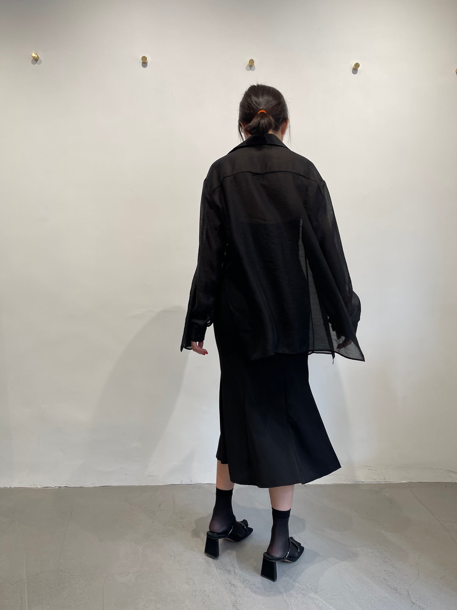 Seam Side Slit See Through Shirt Black