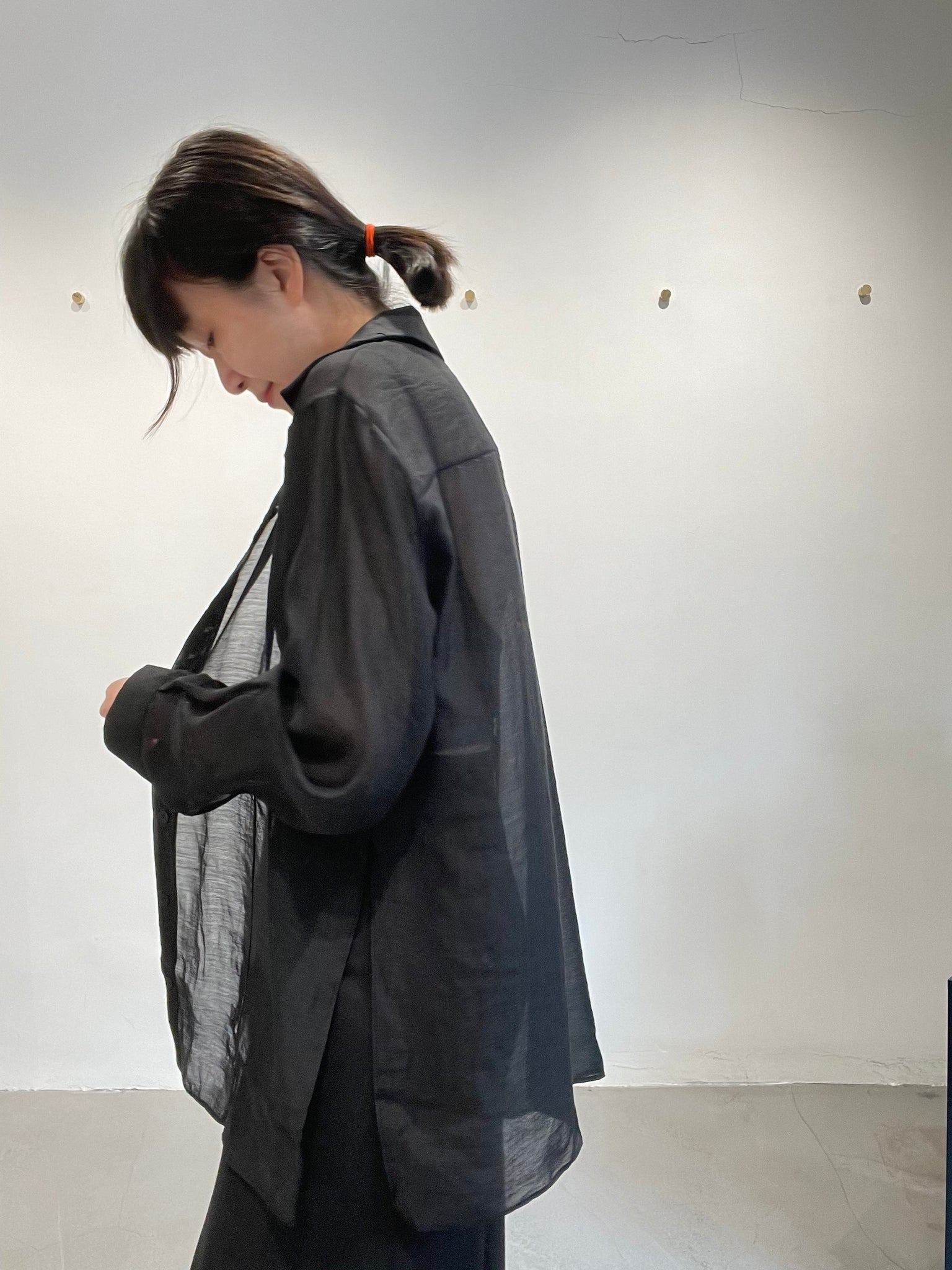 Seam Side Slit See Through Shirt Black