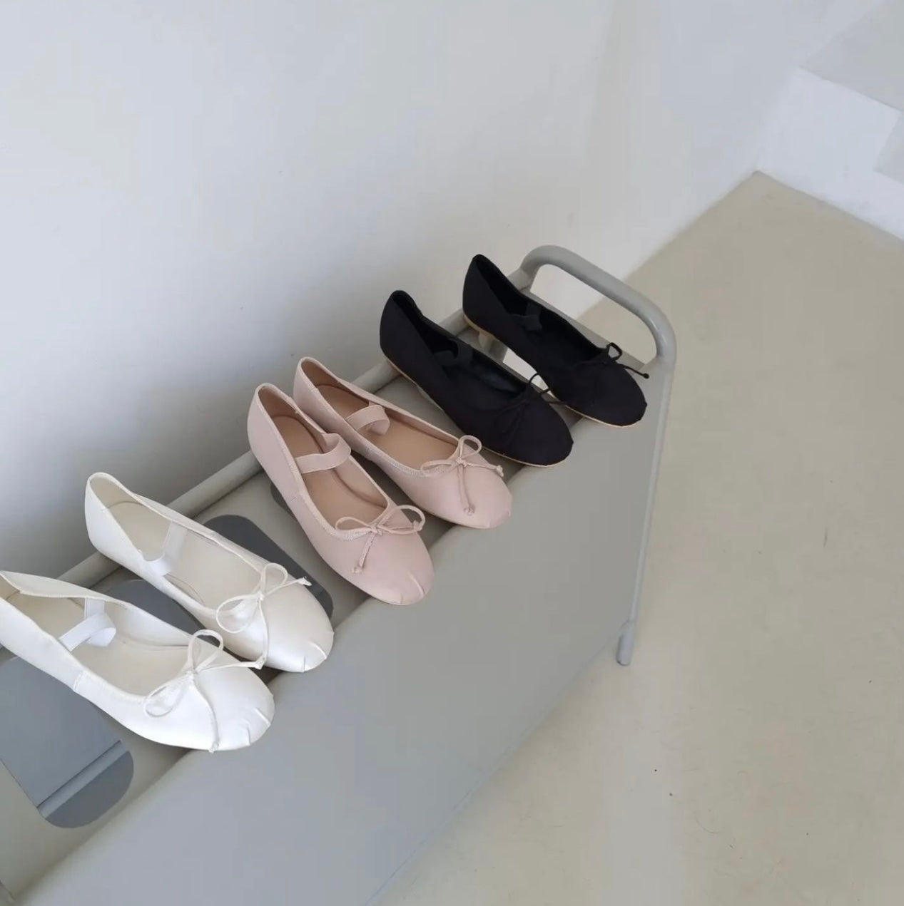 Elastic Strap Satin Ballerina Beige