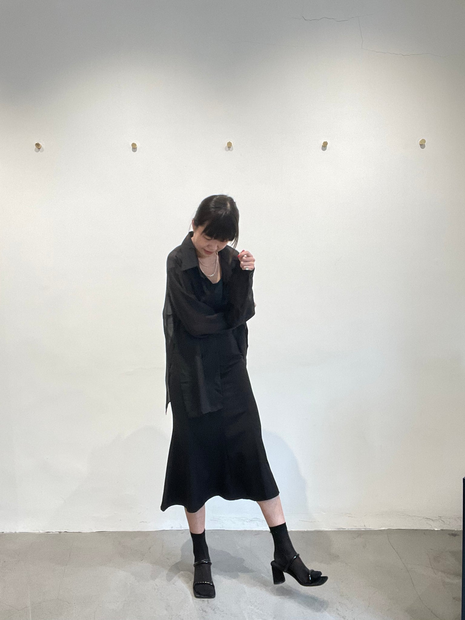 Seam Side Slit See Through Shirt Black