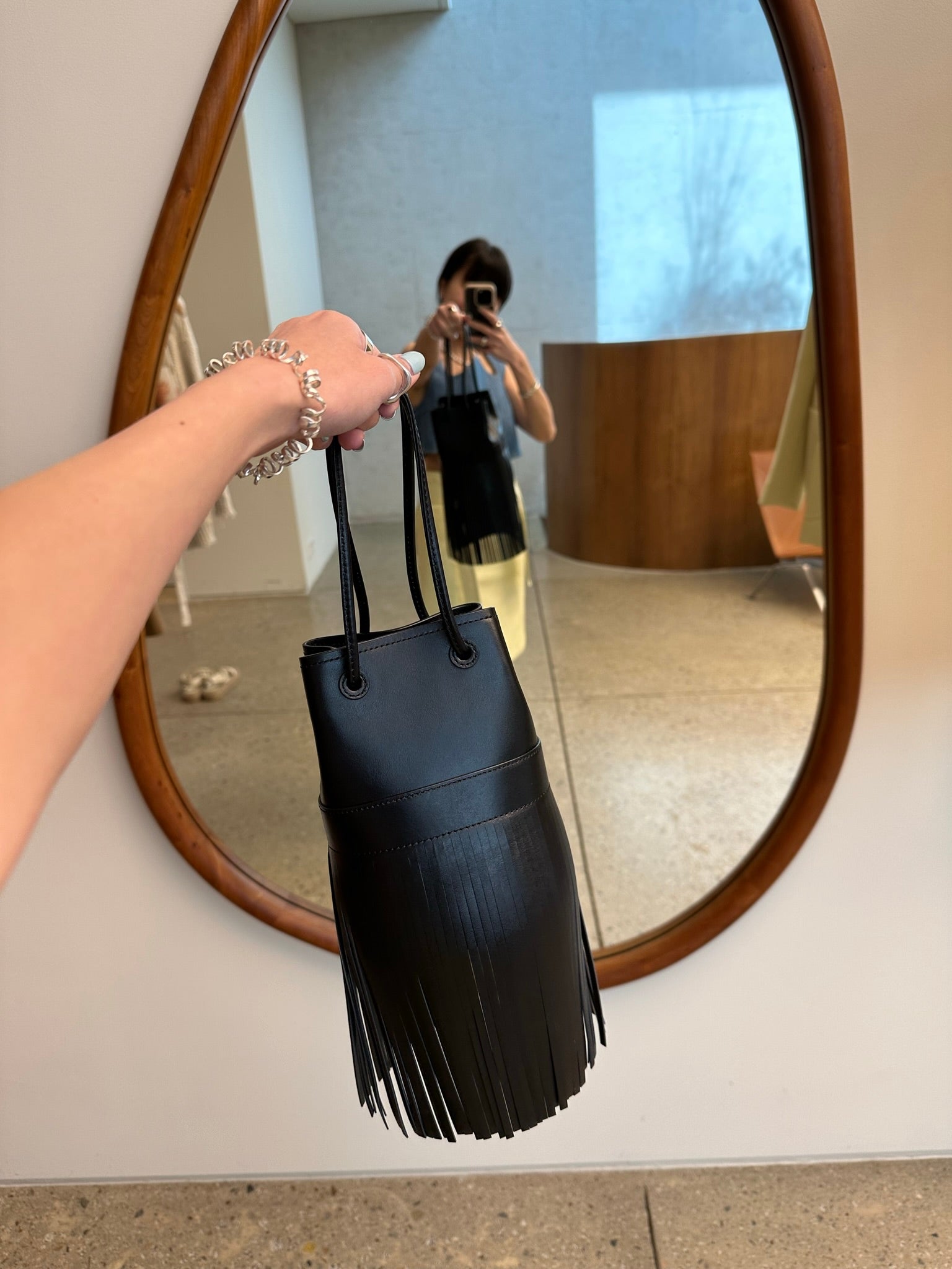BOHEMIAN FRINGED MINI BUCKET BAG (BLACK)