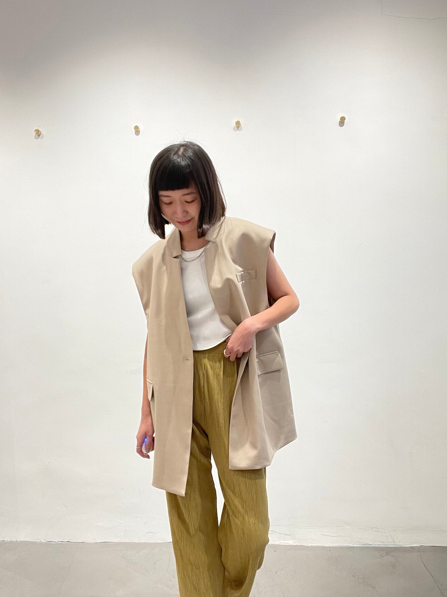 Cool Collarless Vest Jacket Light Beige