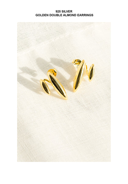 925 Silver Golden Double Almond Earrings - whoami