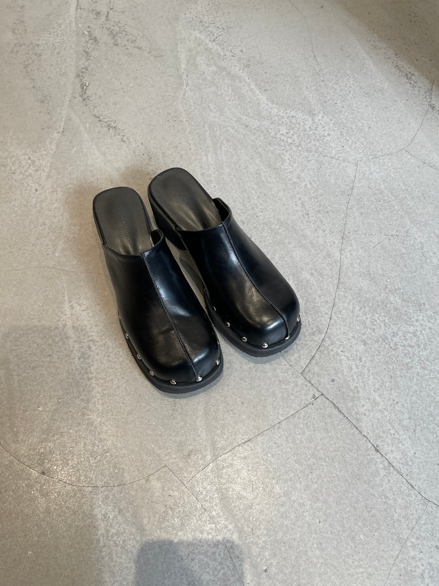 Stud Platform Mules Black