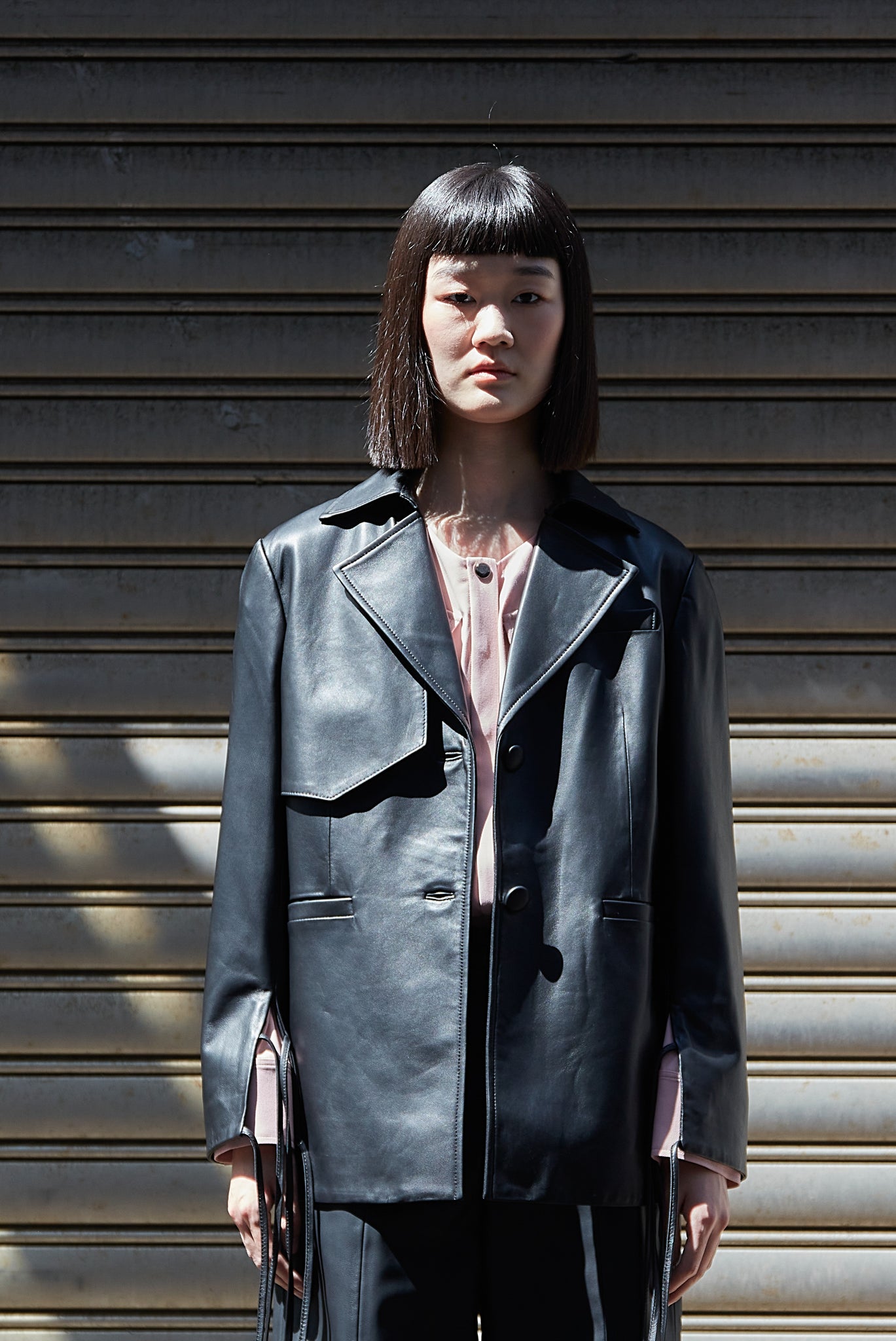 Frills Leather Blazer Black