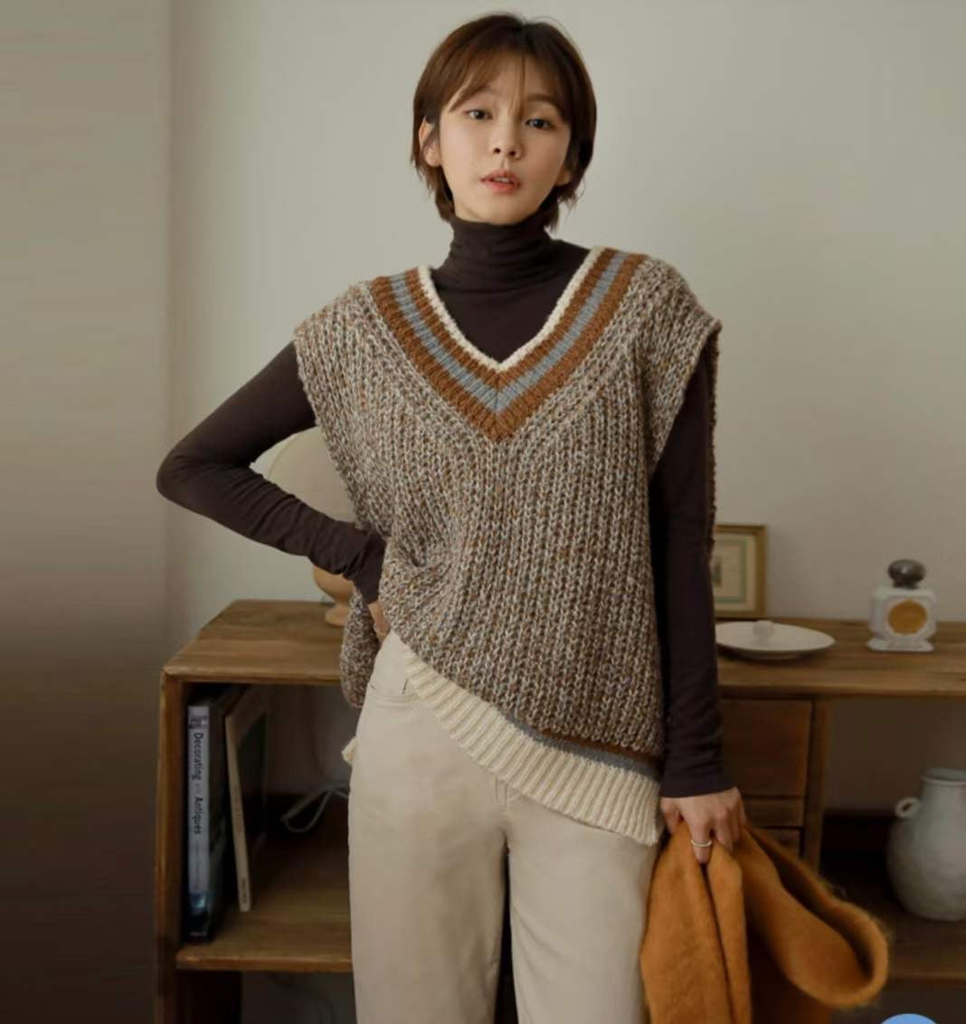 Oversize Marble Knit Vest Caramel