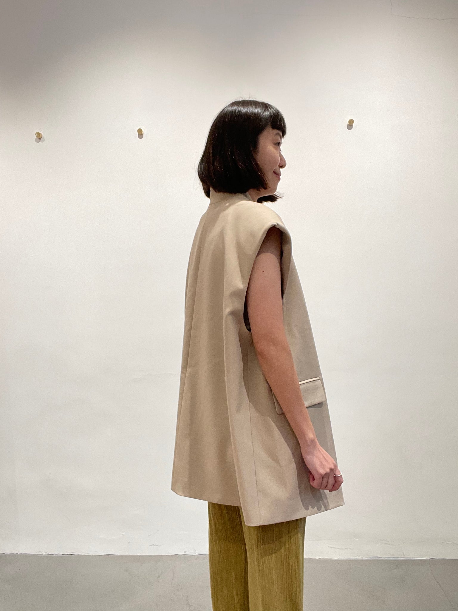 Cool Collarless Vest Jacket Light Beige