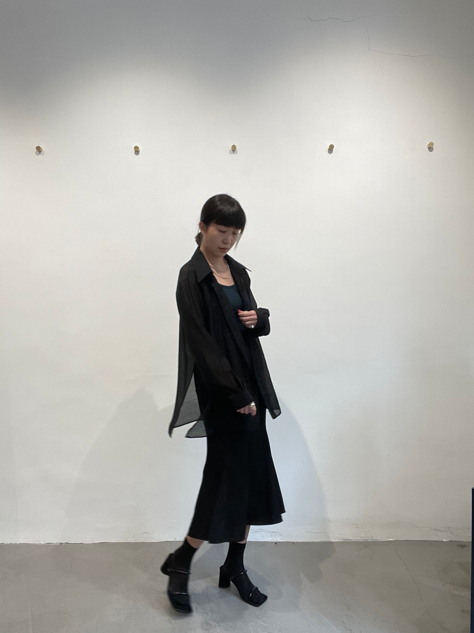 Seam Side Slit See Through Shirt Black