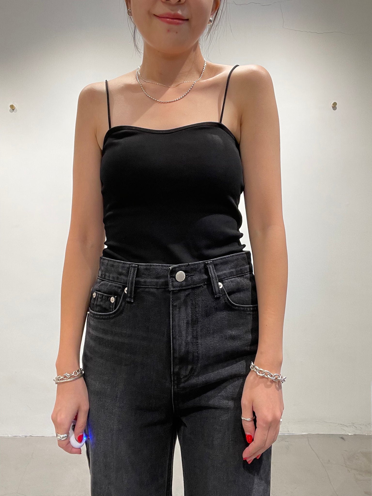 Nice Edge Thin Strap Bra Top Black