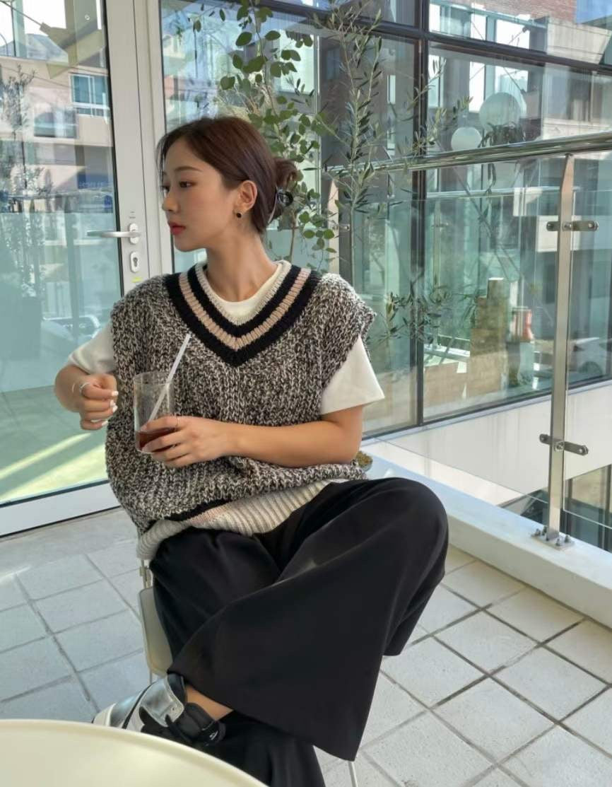 Oversize Marble Knit Vest Black