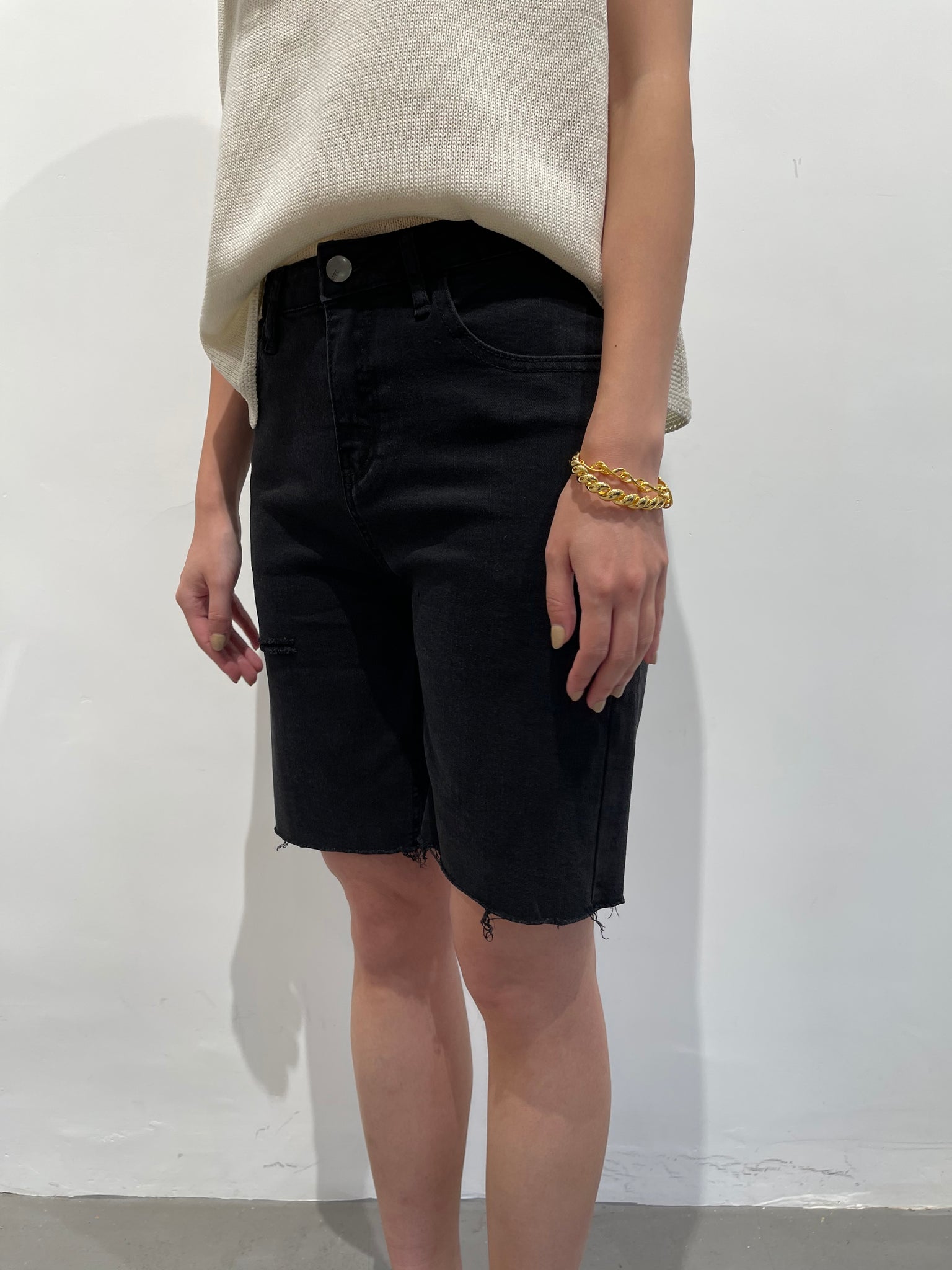 Washed Tight Denim Shorts Black