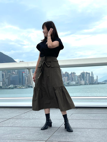 Restructured Waistline Skirt Military Green
