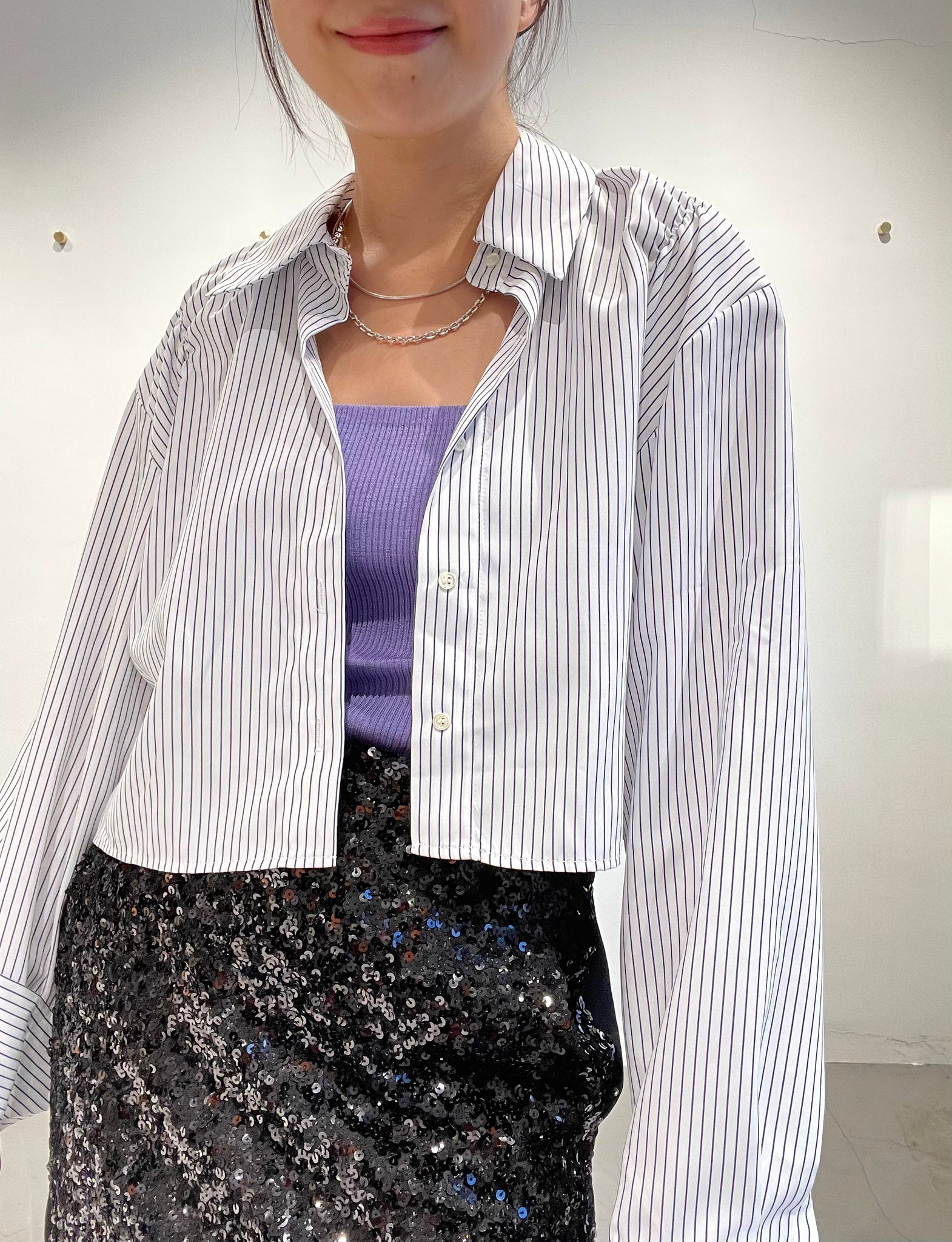 Premium Cropped Strip Shirt White
