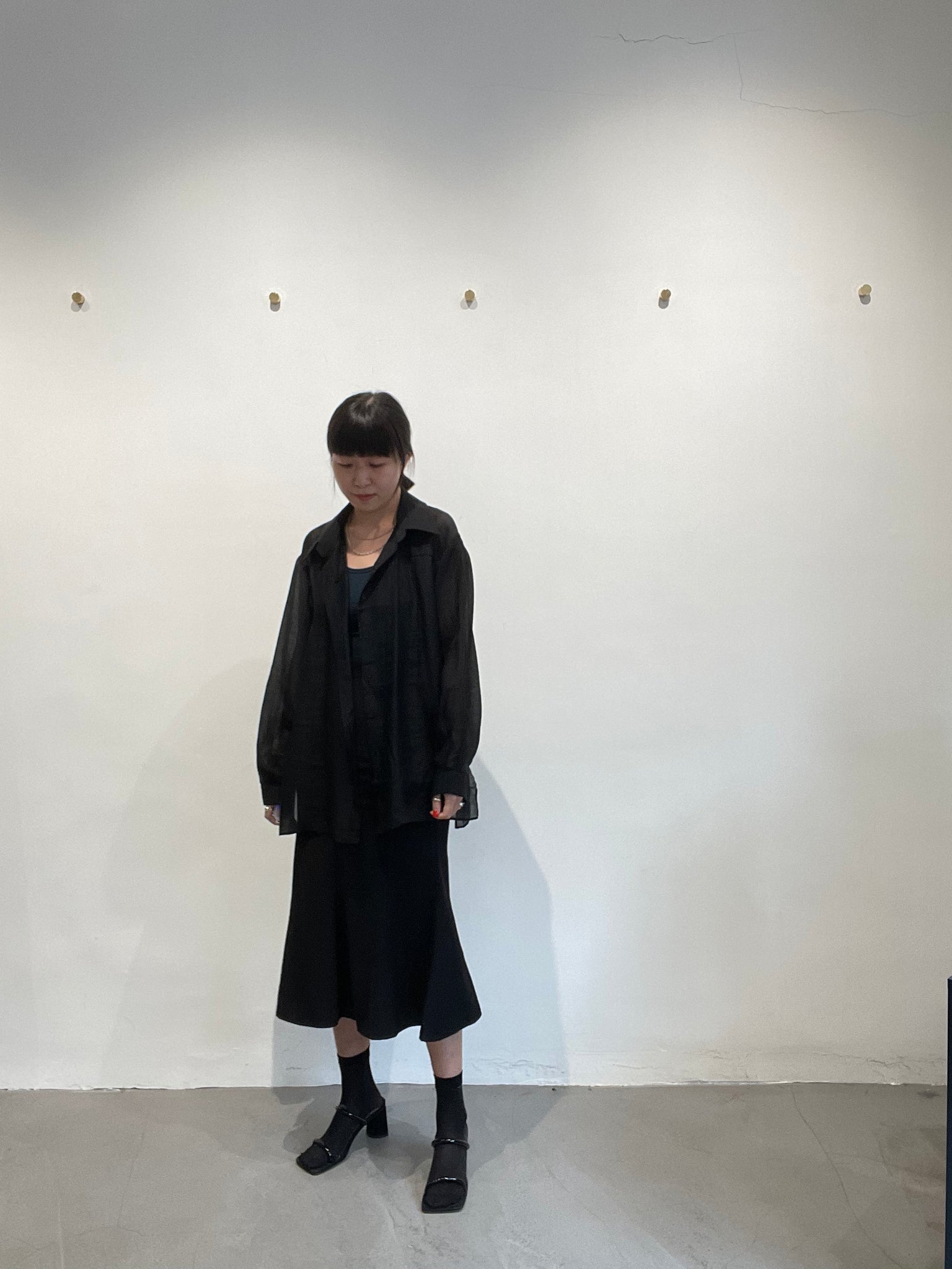 Seam Side Slit See Through Shirt Black
