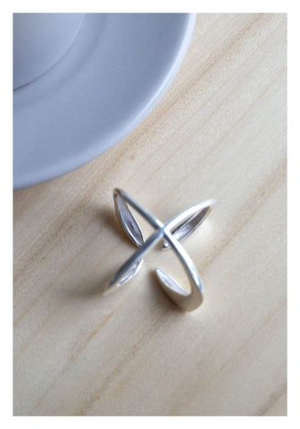 925 Silver Open Crossed Sparkle Ring