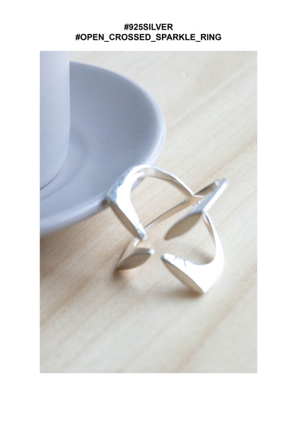 925 Silver Open Crossed Sparkle Ring