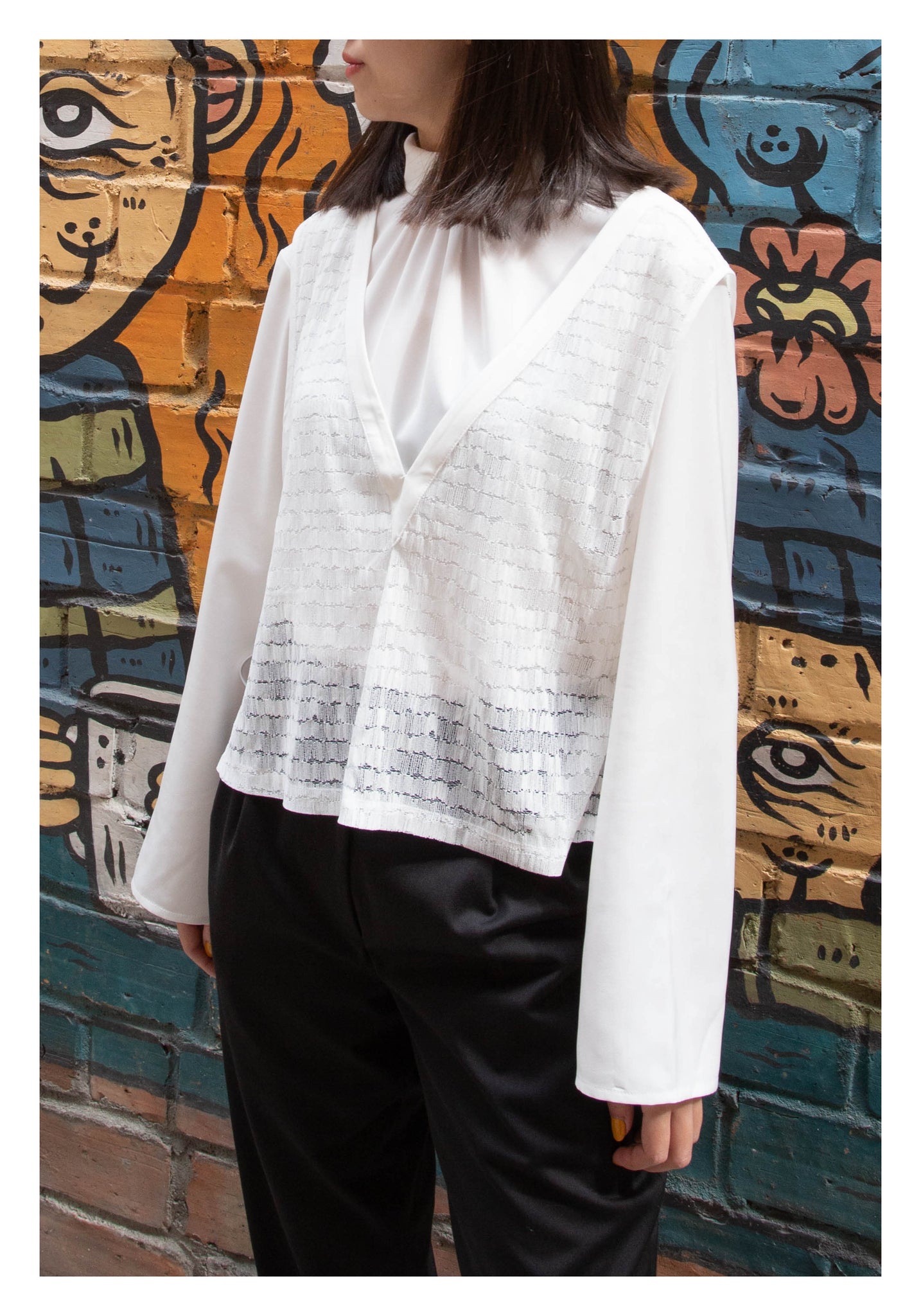 Attachable Lace Vest Ribbon Blouse White - whoami