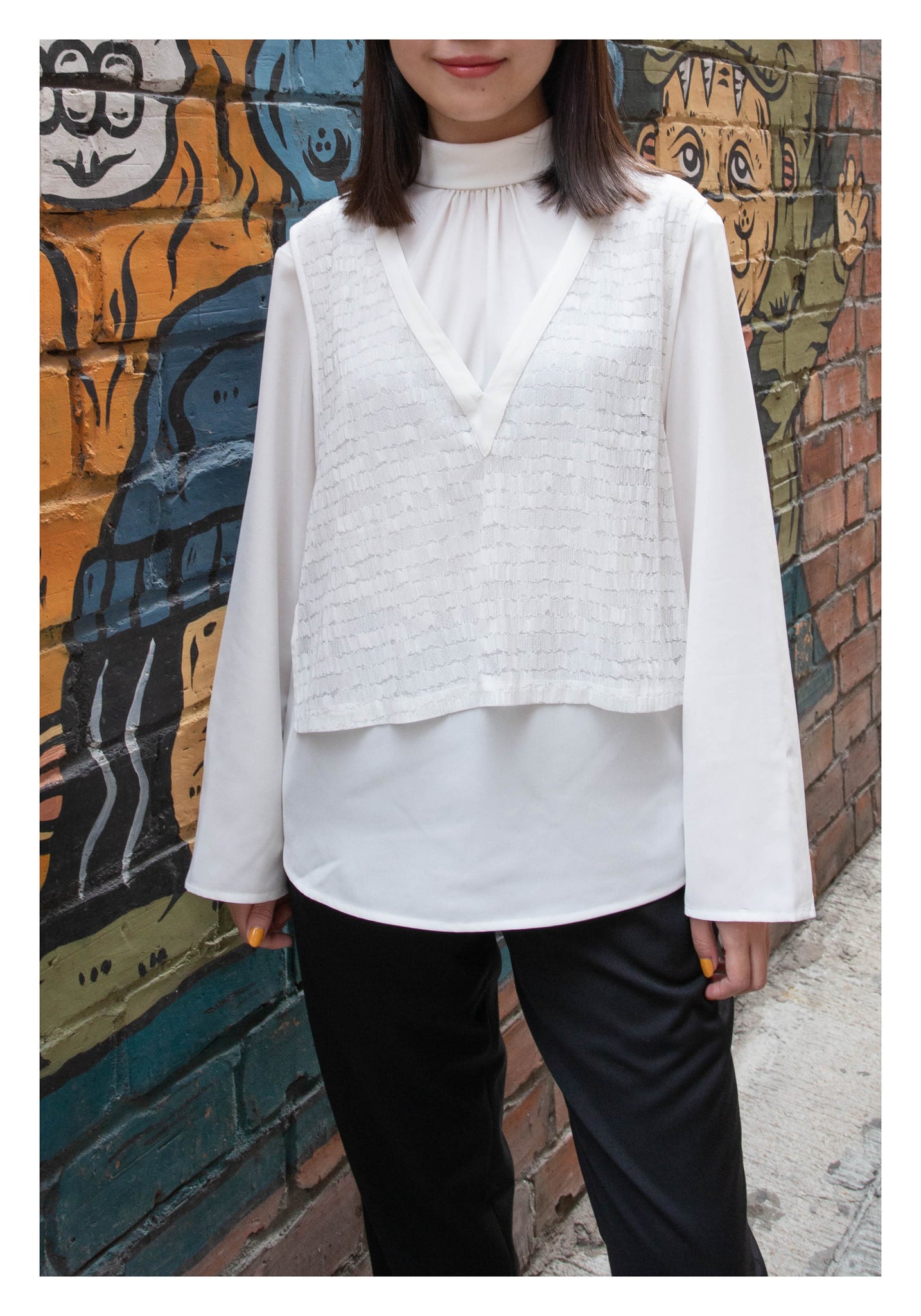 Attachable Lace Vest Ribbon Blouse White - whoami