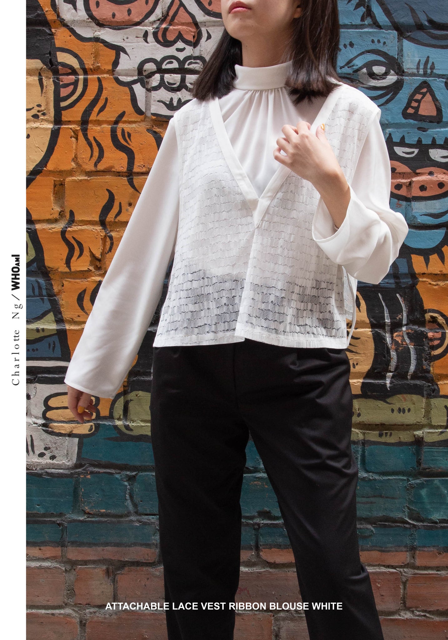 Attachable Lace Vest Ribbon Blouse White - whoami